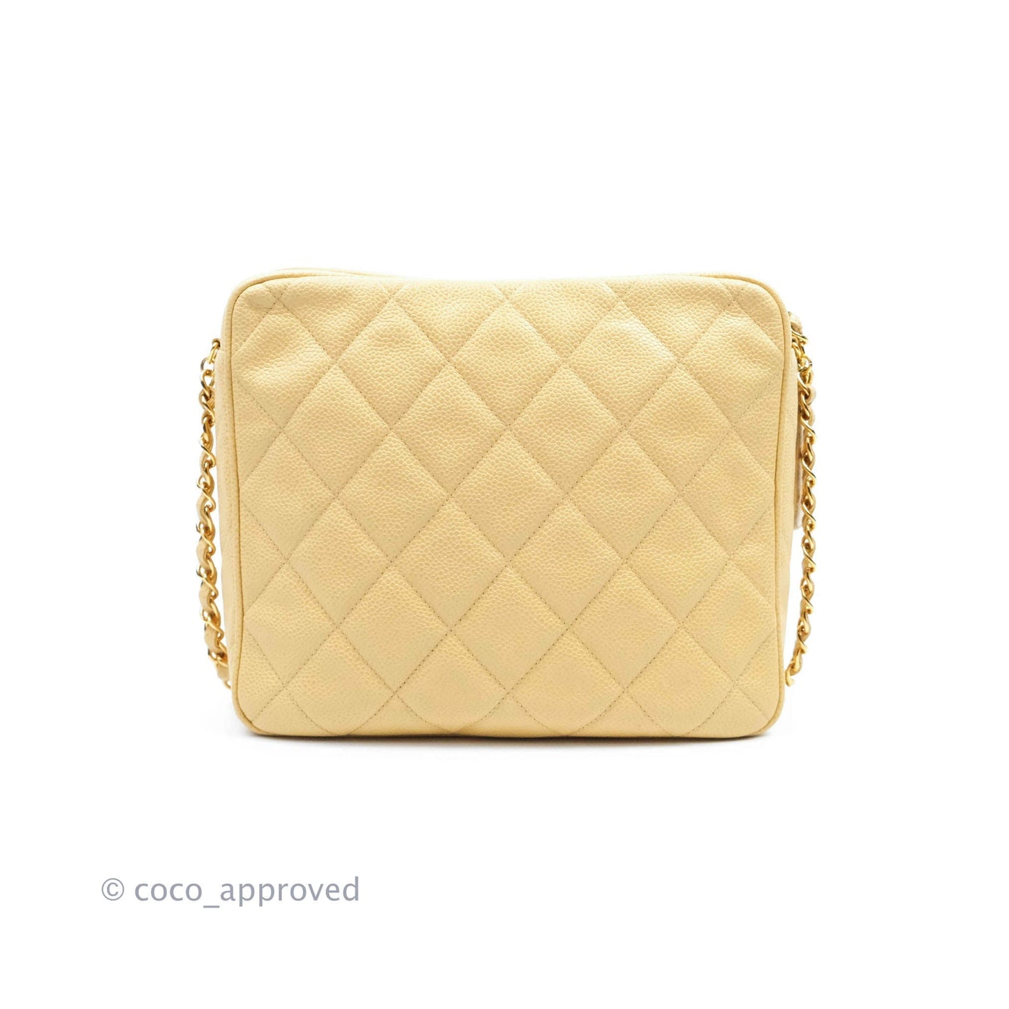 Chanel Vintage CC Large Square Camera Bag Beige Caviar 24K Gold Hardware