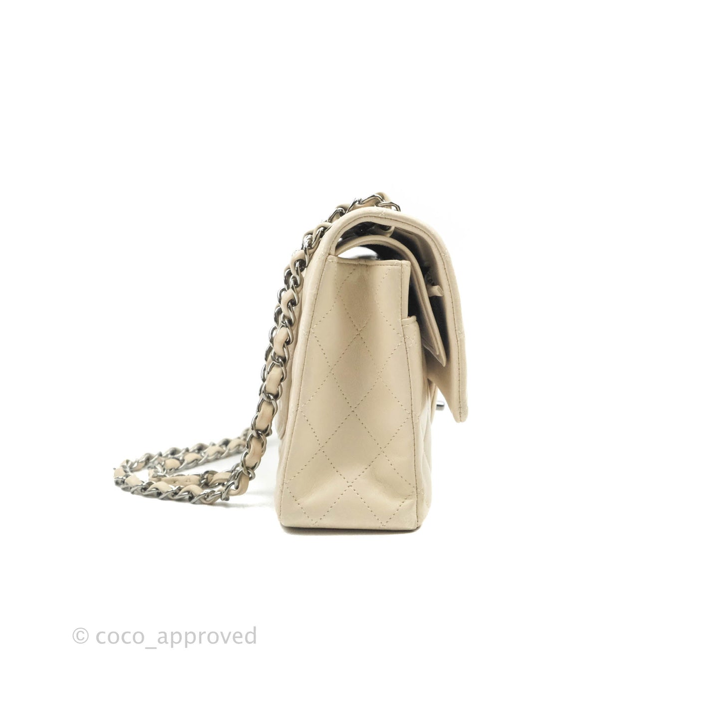 Chanel Classic M/L Medium Double Flap Light Beige Lambskin Gun Metal