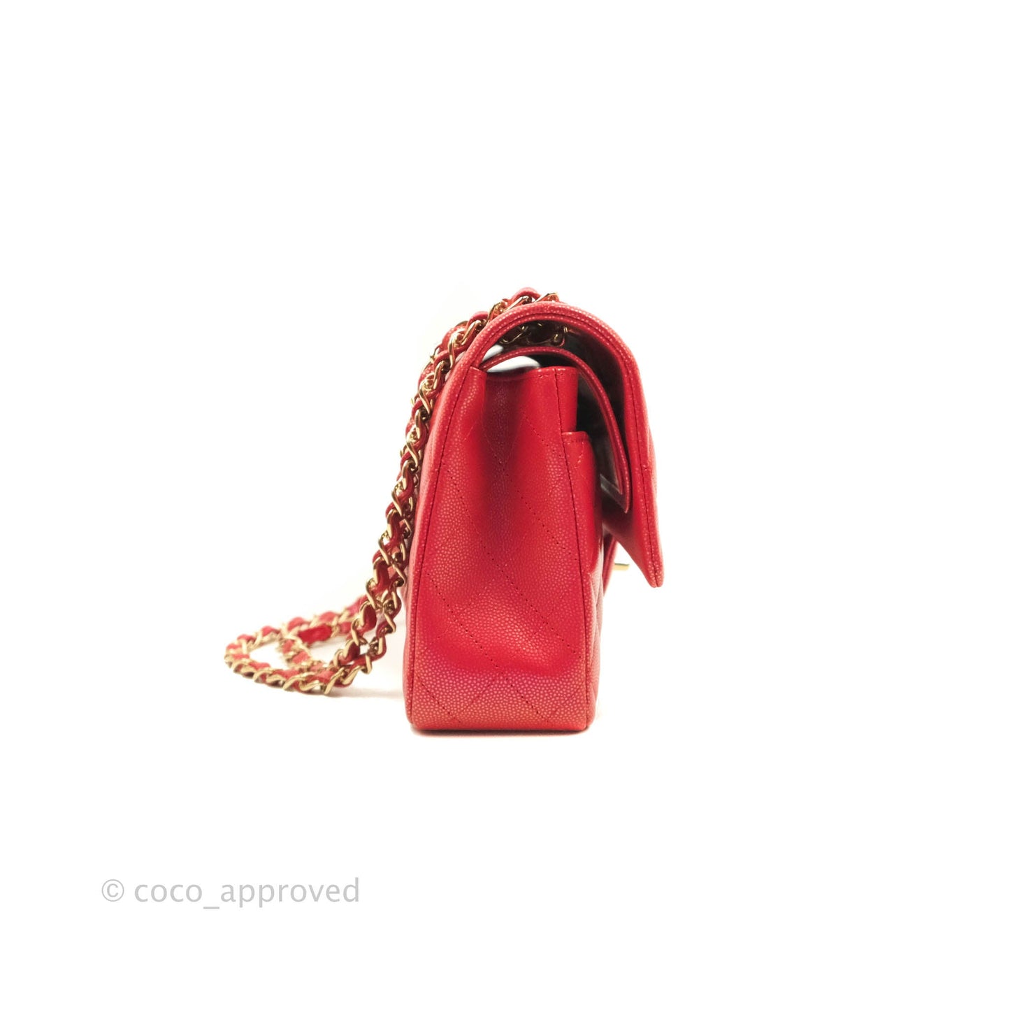 Chanel Classic M/L Medium Double Flap Iridescent Red Caviar Gold Hardware 21S