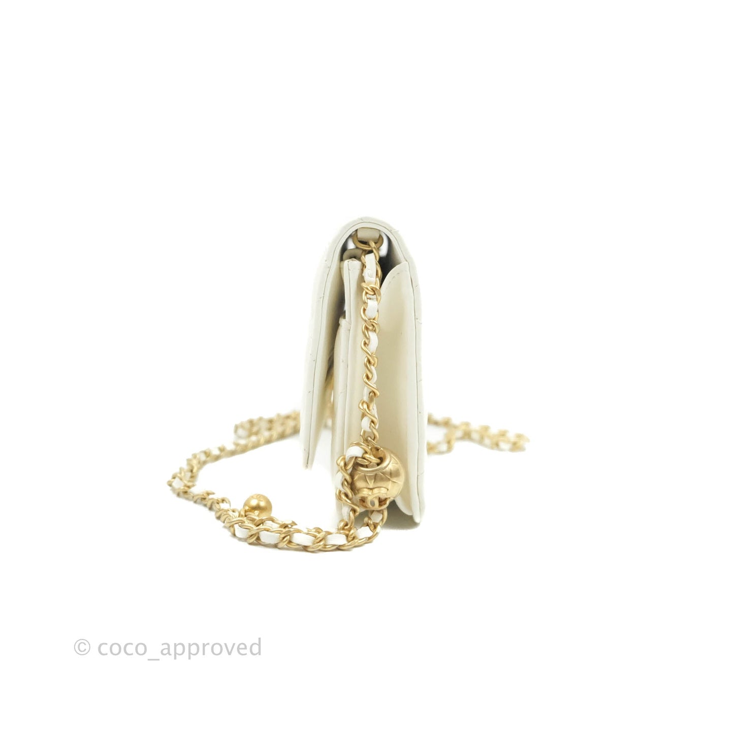 Chanel Quilted Pearl Crush Wallet on Chain WOC White Lambskin Aged Gold Hardware