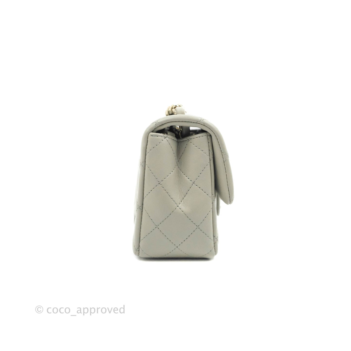 Chanel Quilted Mini Rectangular Flap Light Grey Lambskin Gold Hardware 22C