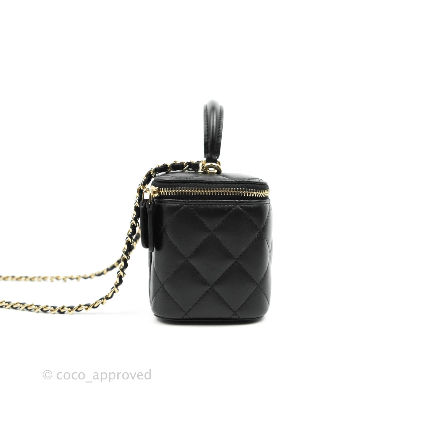 Chanel Classic Vanity Rectangular Top Handle With Chain Black Lambskin Gold Hardware