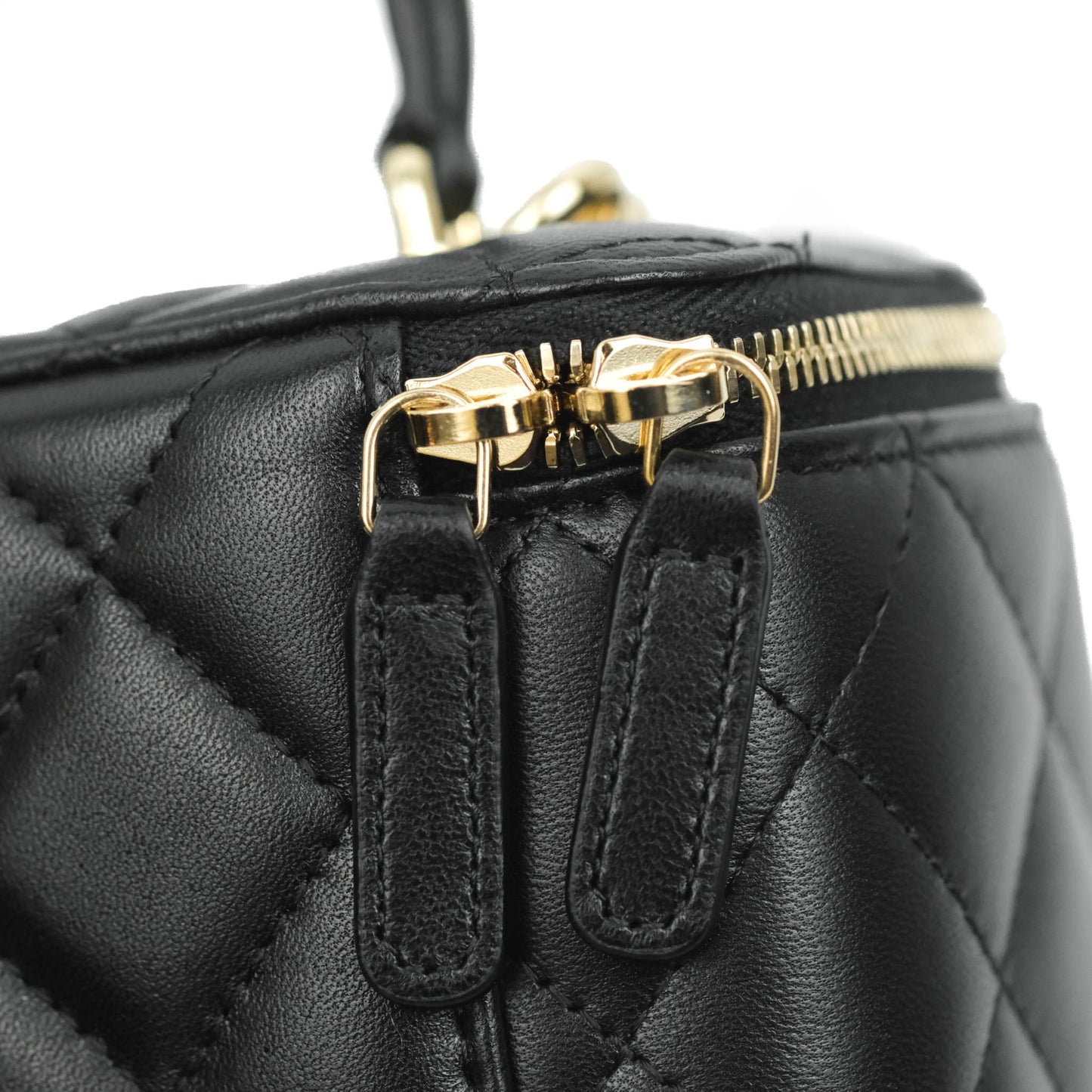 Chanel Classic Vanity Rectangular Top Handle With Chain Black Lambskin Gold Hardware