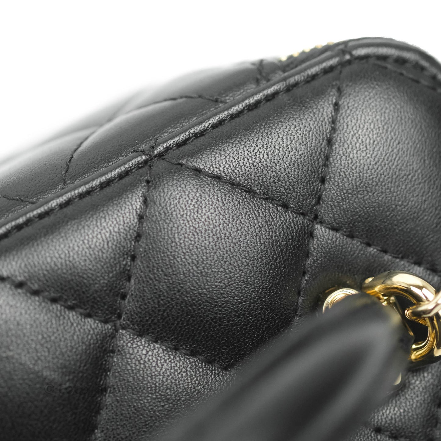Chanel Classic Vanity Rectangular Top Handle With Chain Black Lambskin Gold Hardware