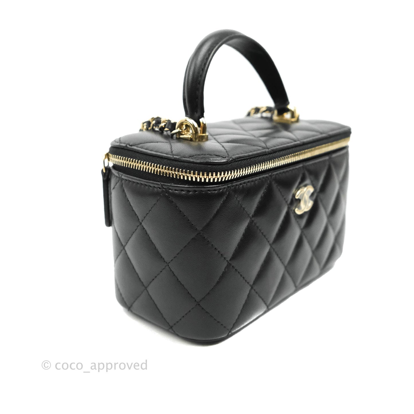 Chanel Classic Vanity Rectangular Top Handle With Chain Black Lambskin Gold Hardware