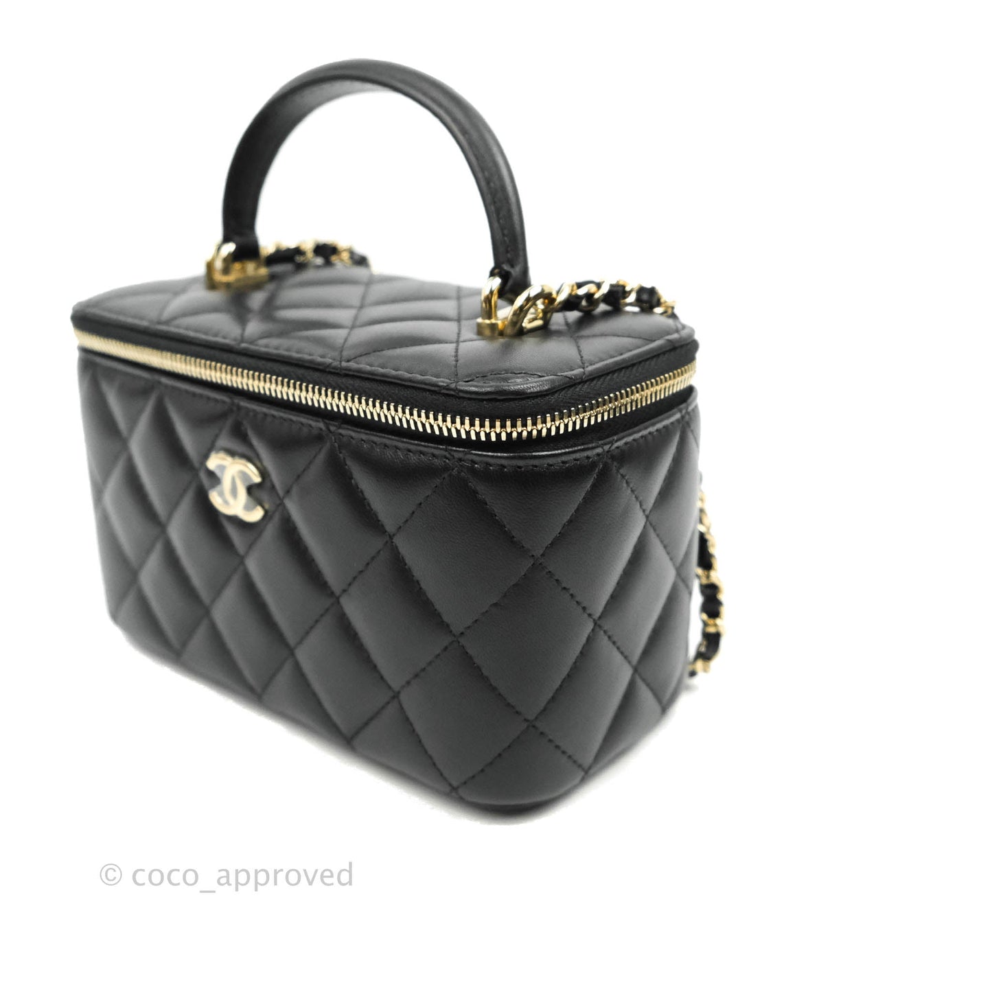 Chanel Classic Vanity Rectangular Top Handle With Chain Black Lambskin Gold Hardware