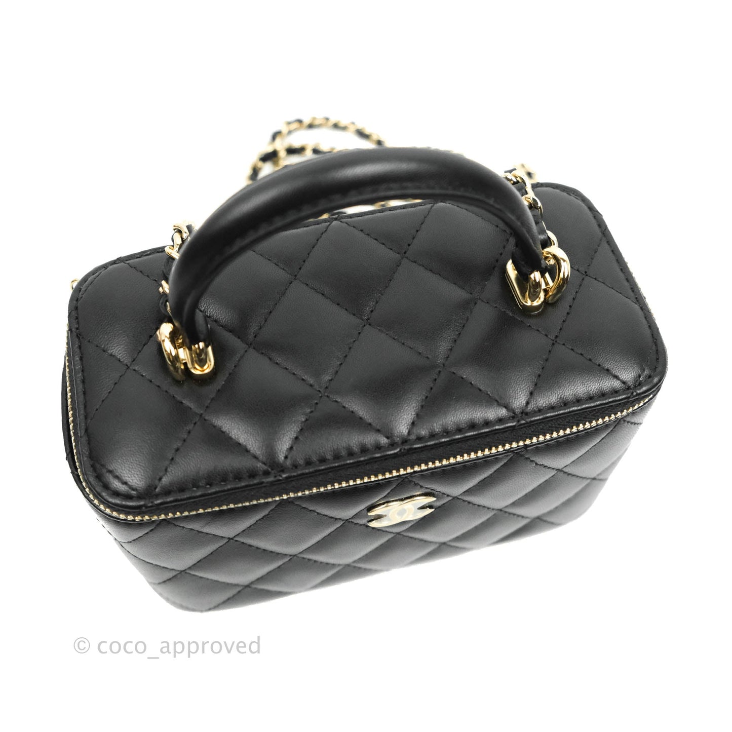 Chanel Classic Vanity Rectangular Top Handle With Chain Black Lambskin Gold Hardware