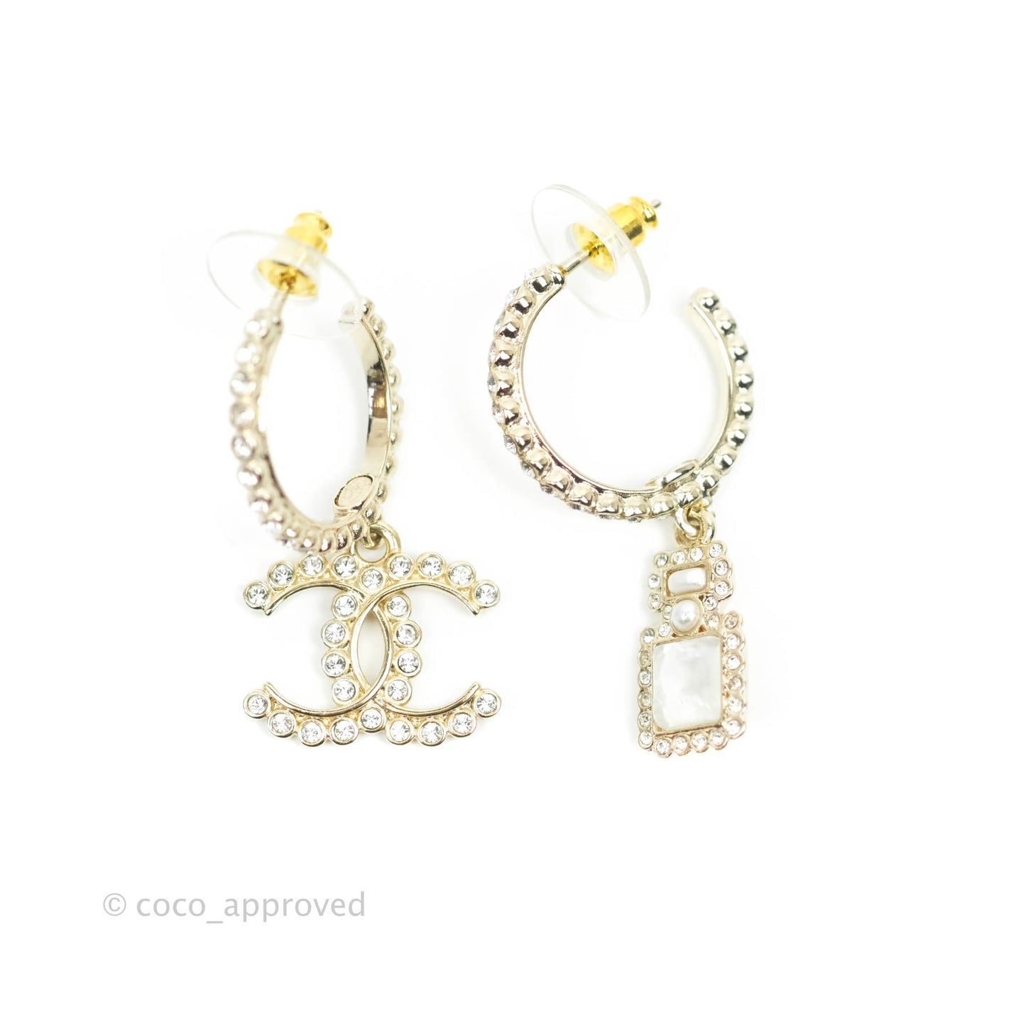 Chanel Crystal CC No.5 Drop Hoop Earrings 21K