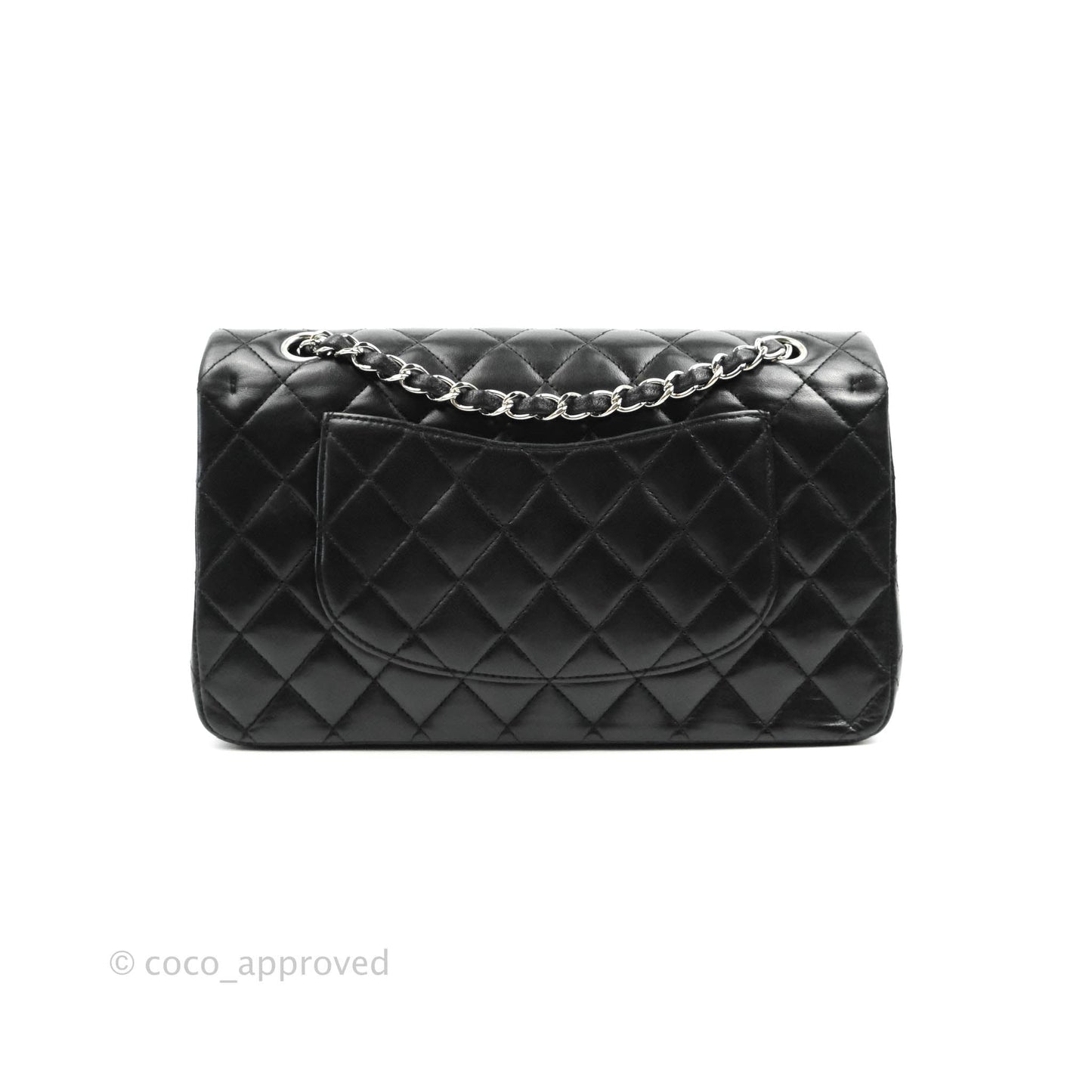 Chanel Classic M/L Medium Double Flap Black Lambskin Silver Hardware