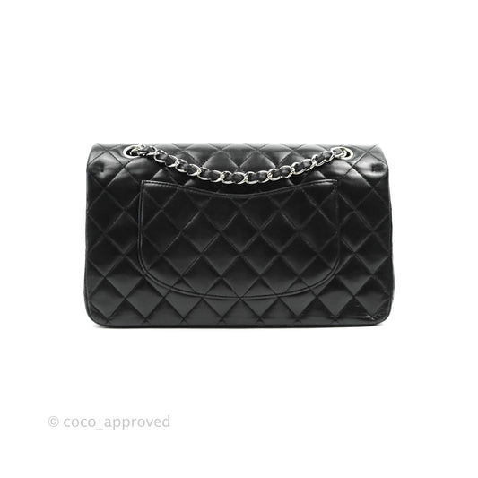 Chanel Classic M/L Medium Double Flap Black Lambskin Silver Hardware