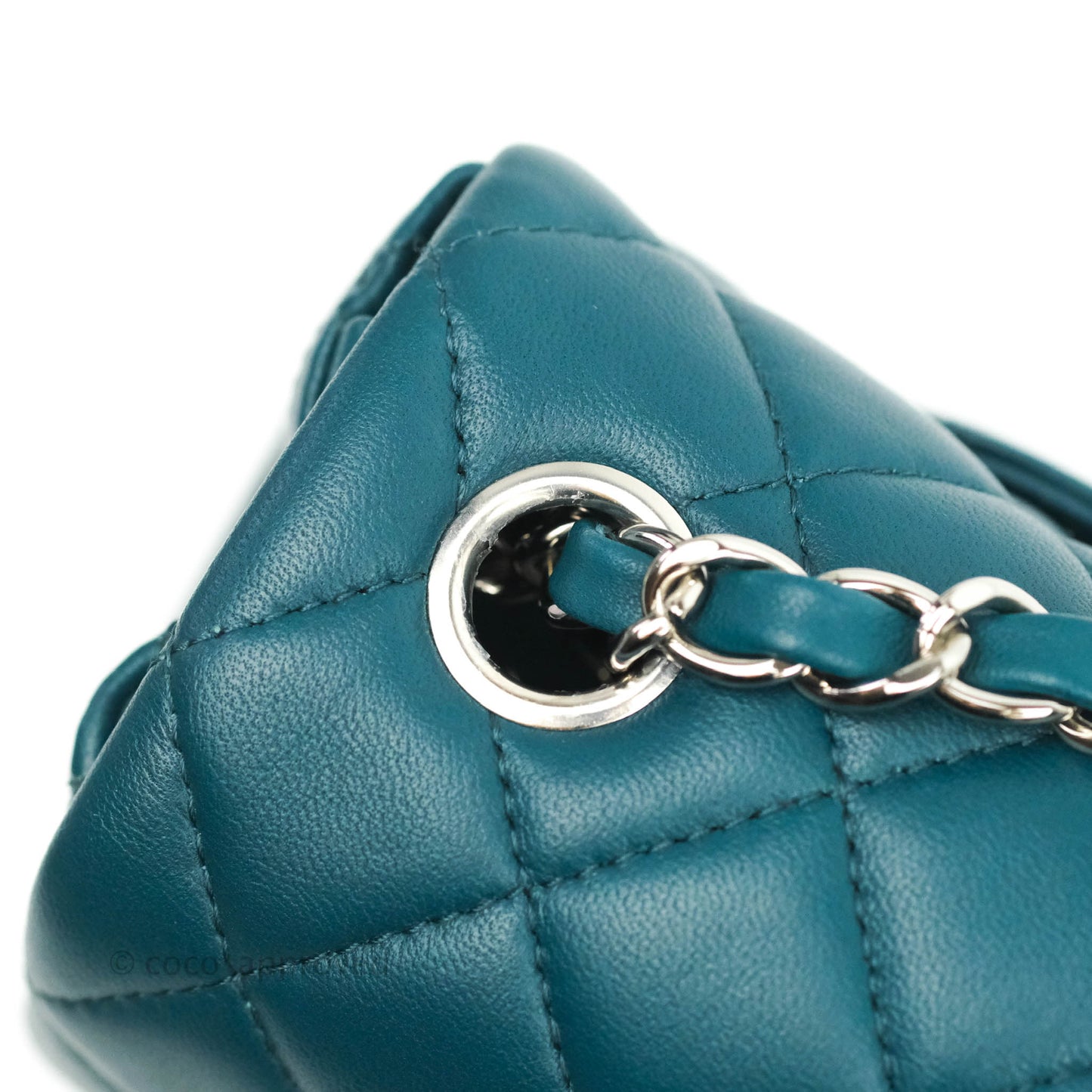 Chanel Quilted Mini Rectangular Teal Lambskin Silver Hardware