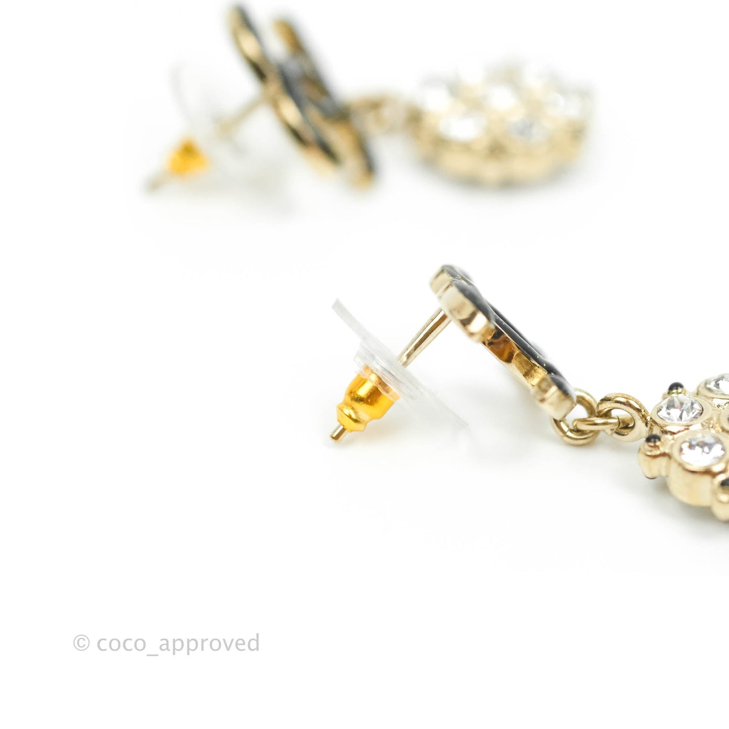 Chanel Glitter Black CC Crystal Drop Earrings Gold Hardware 19B