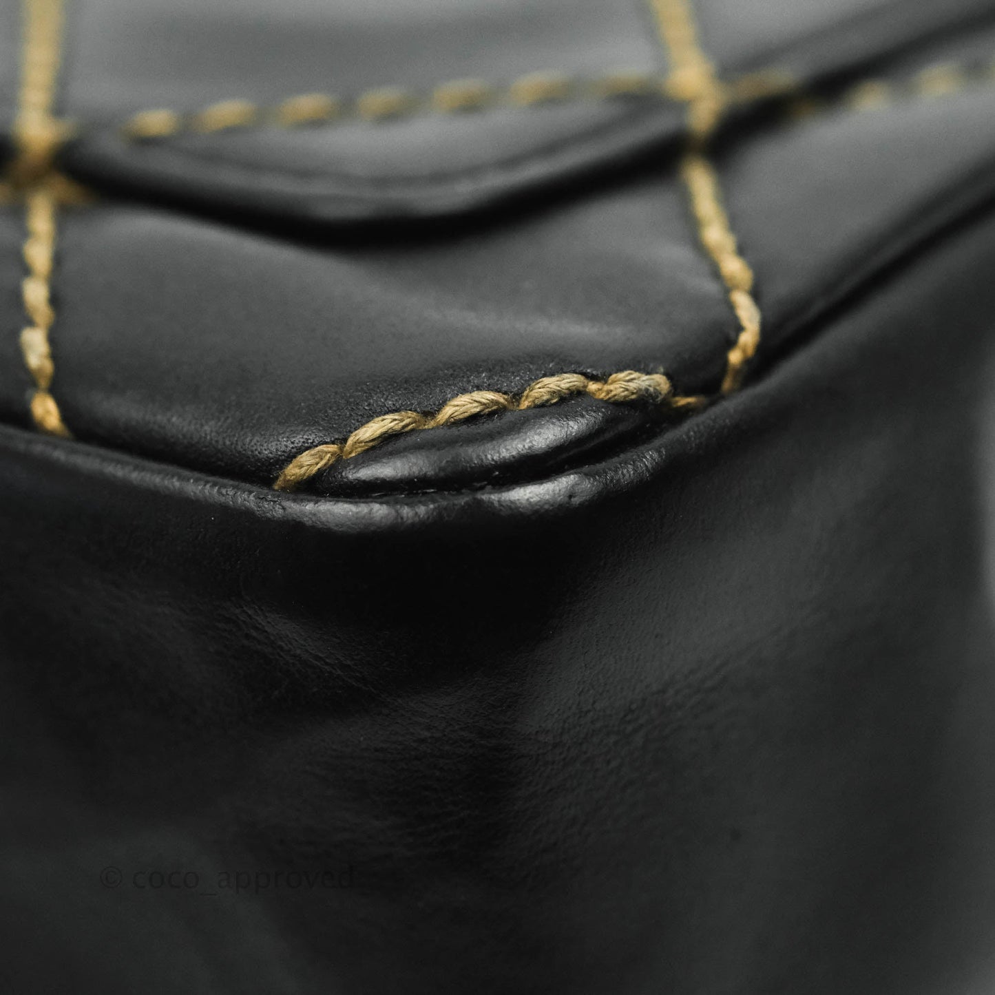 Chanel Vintage Medium Single Flap Contrast Stitching Black Calfskin Aged Gold Hardware