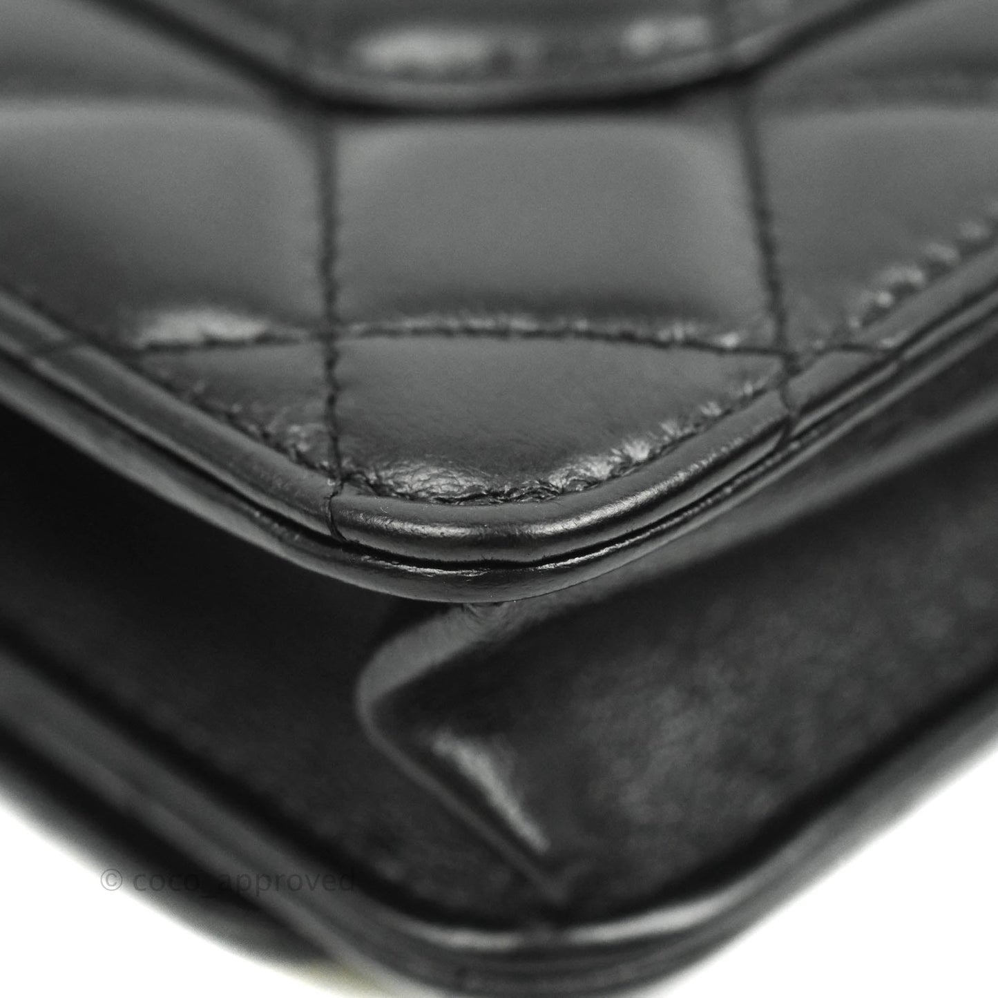 Chanel Quilted Wallet on Chain WOC Chain Around Black Lambskin Aged Gold Hardware