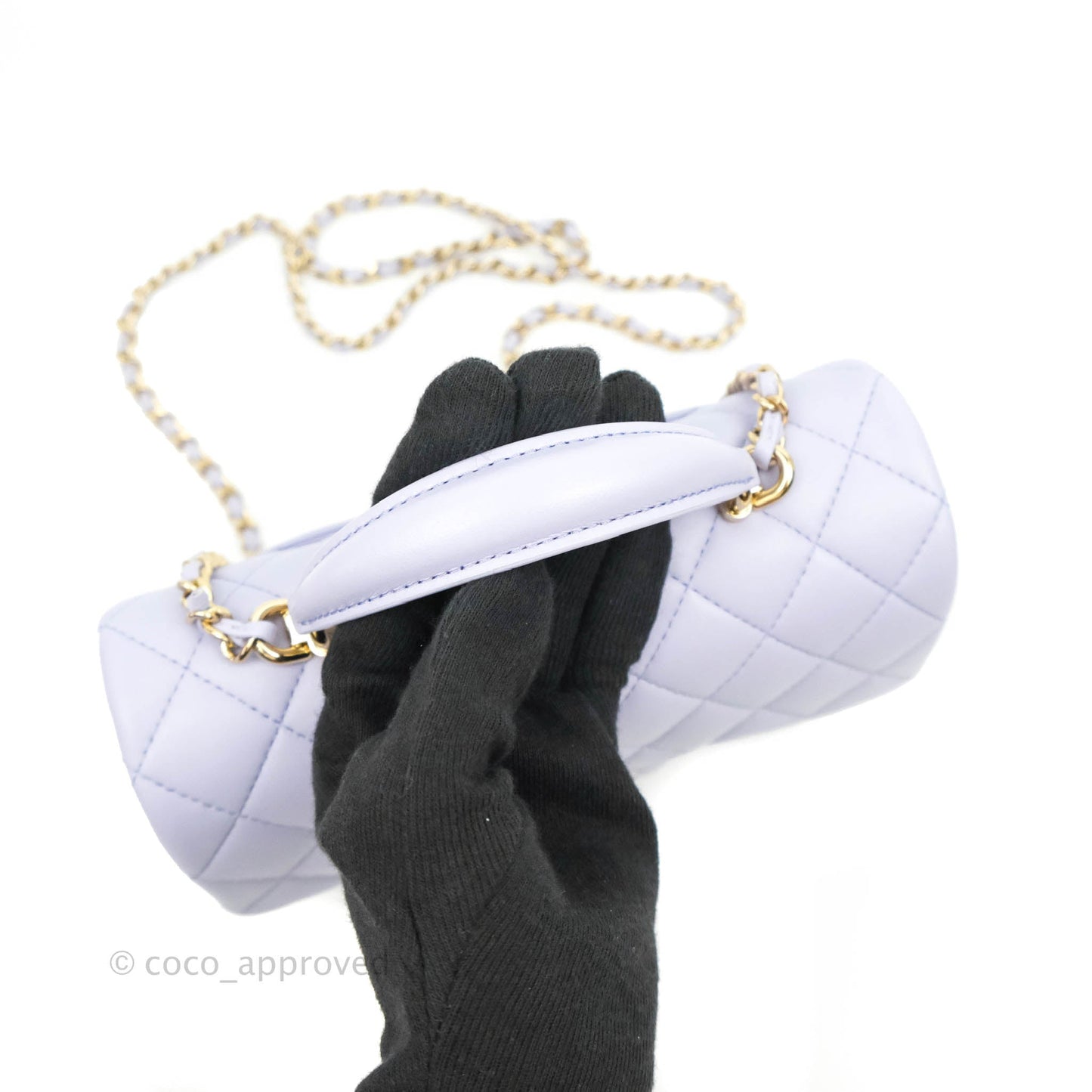 Chanel Top Handle Mini Rectangular Flap Bag Lilac Lambskin Aged Gold Hardware 21K