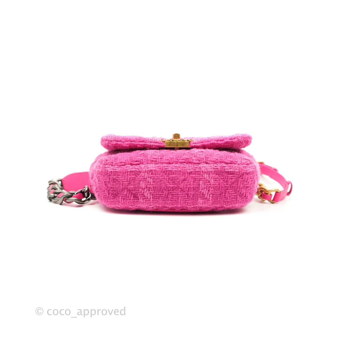 Chanel 19 Quilted Pink Tweed Waist Bag Mixed Hardware