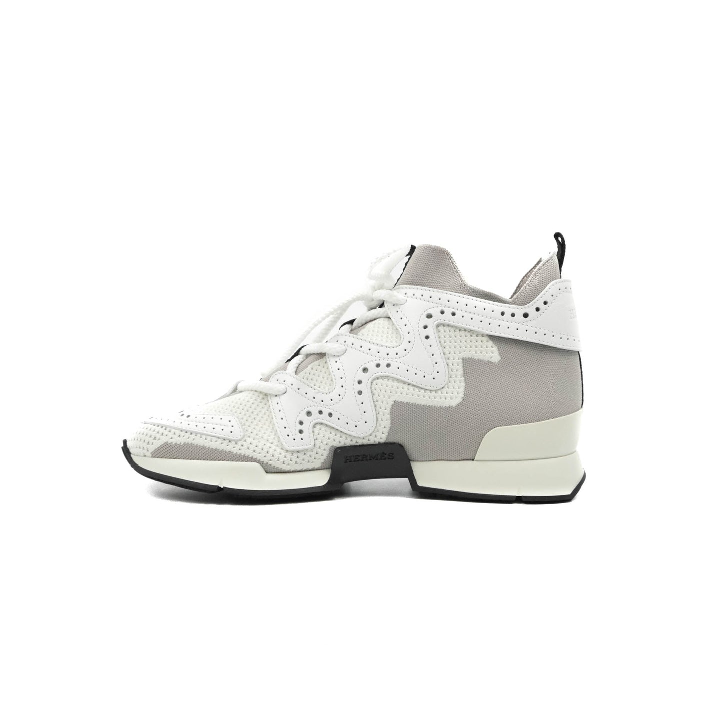 Hermès High Rise Sneakers White/Black Knit & Calfskin 2020SS