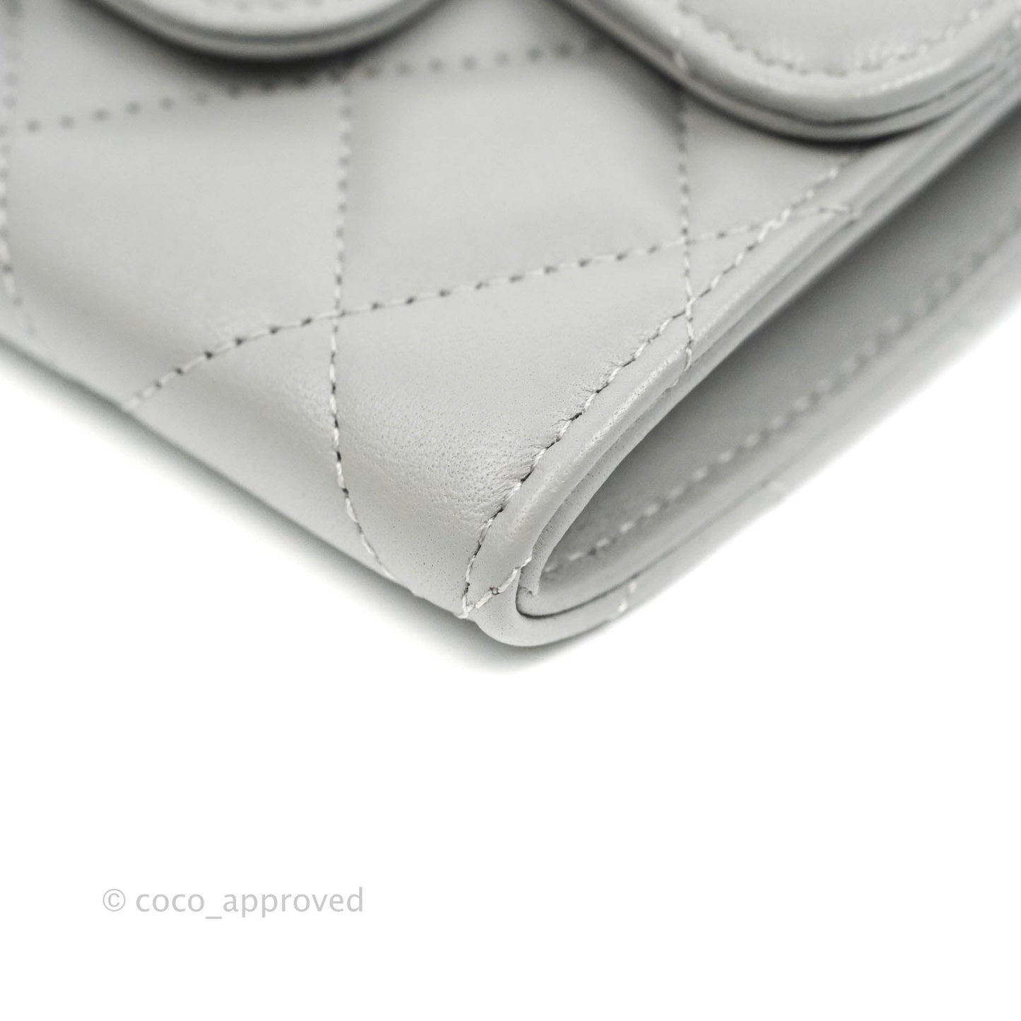 Chanel Quilted Small Flap Card Holder Grey Lambskin Silver Hardware