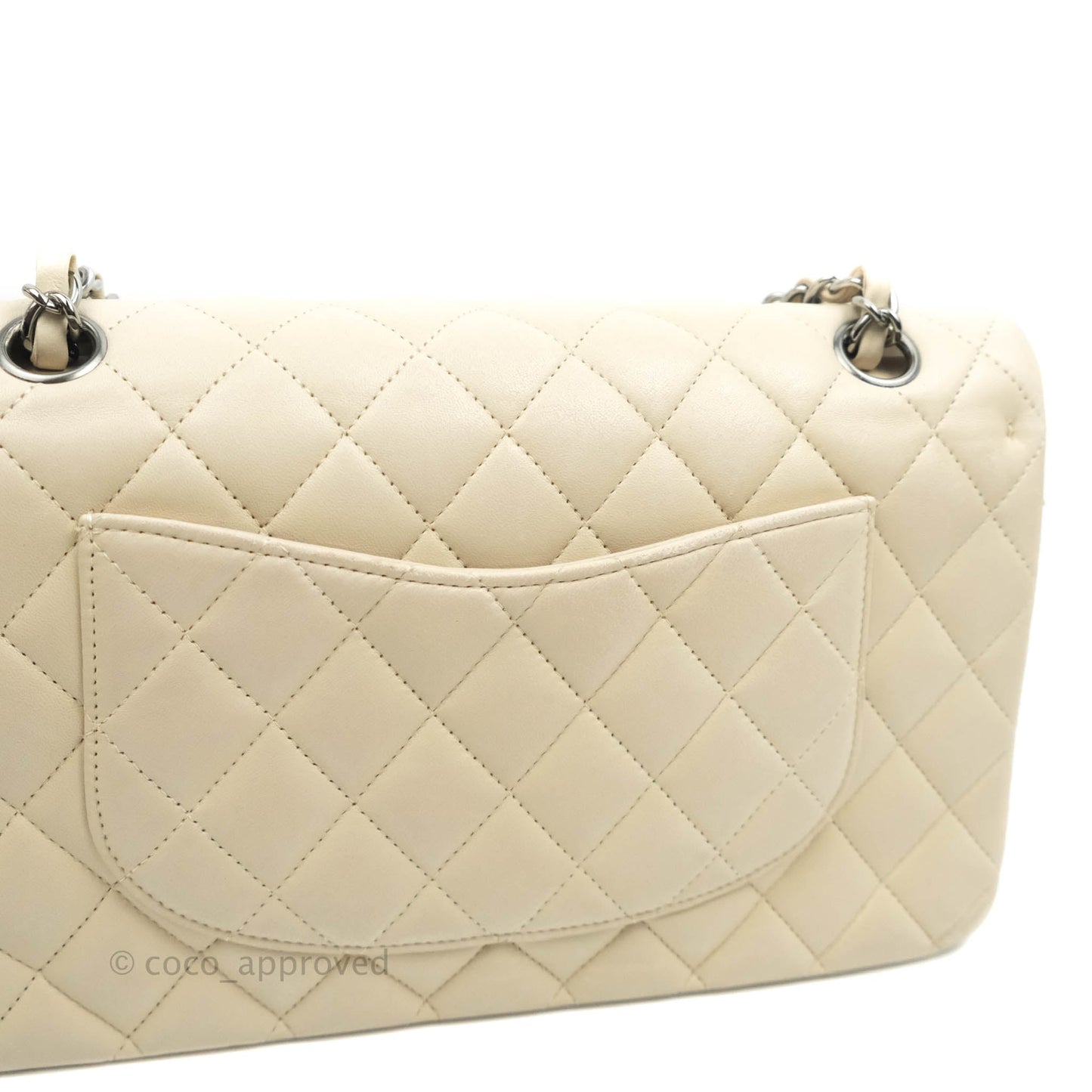 Chanel Classic M/L Medium Double Flap Light Beige Lambskin Gun Metal