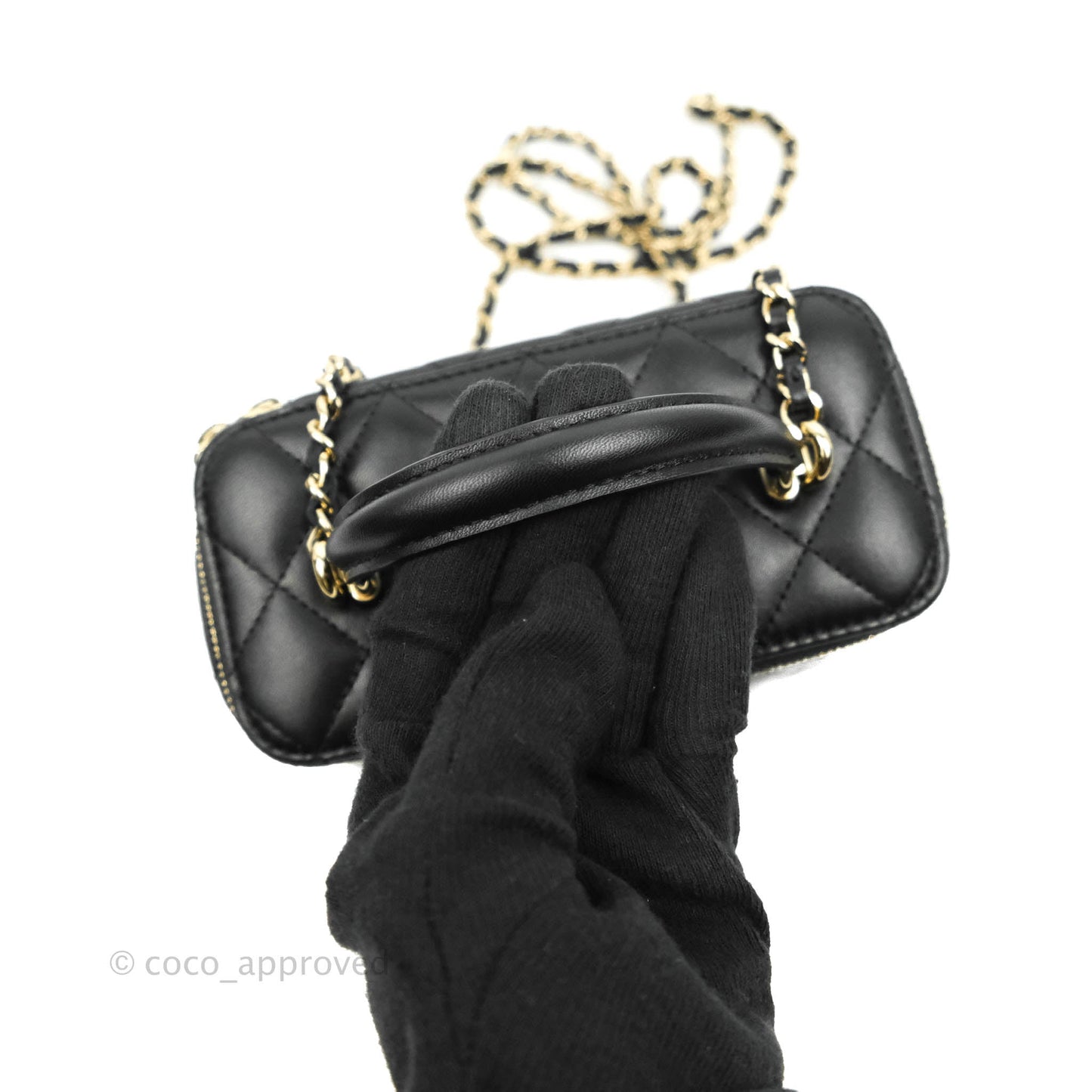Chanel Classic Vanity Rectangular Top Handle With Chain Black Lambskin Gold Hardware