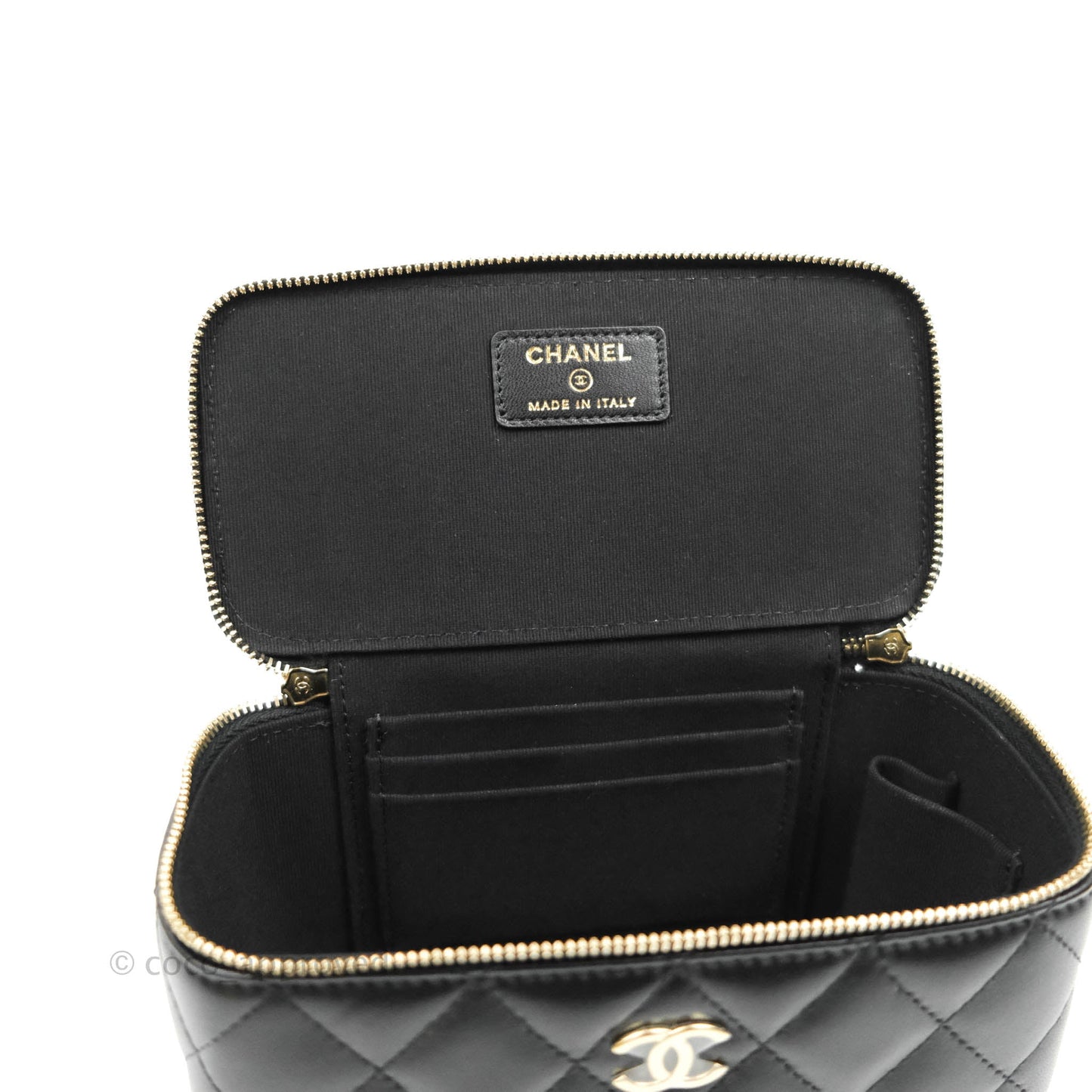 Chanel Classic Vanity Rectangular Top Handle With Chain Black Lambskin Gold Hardware