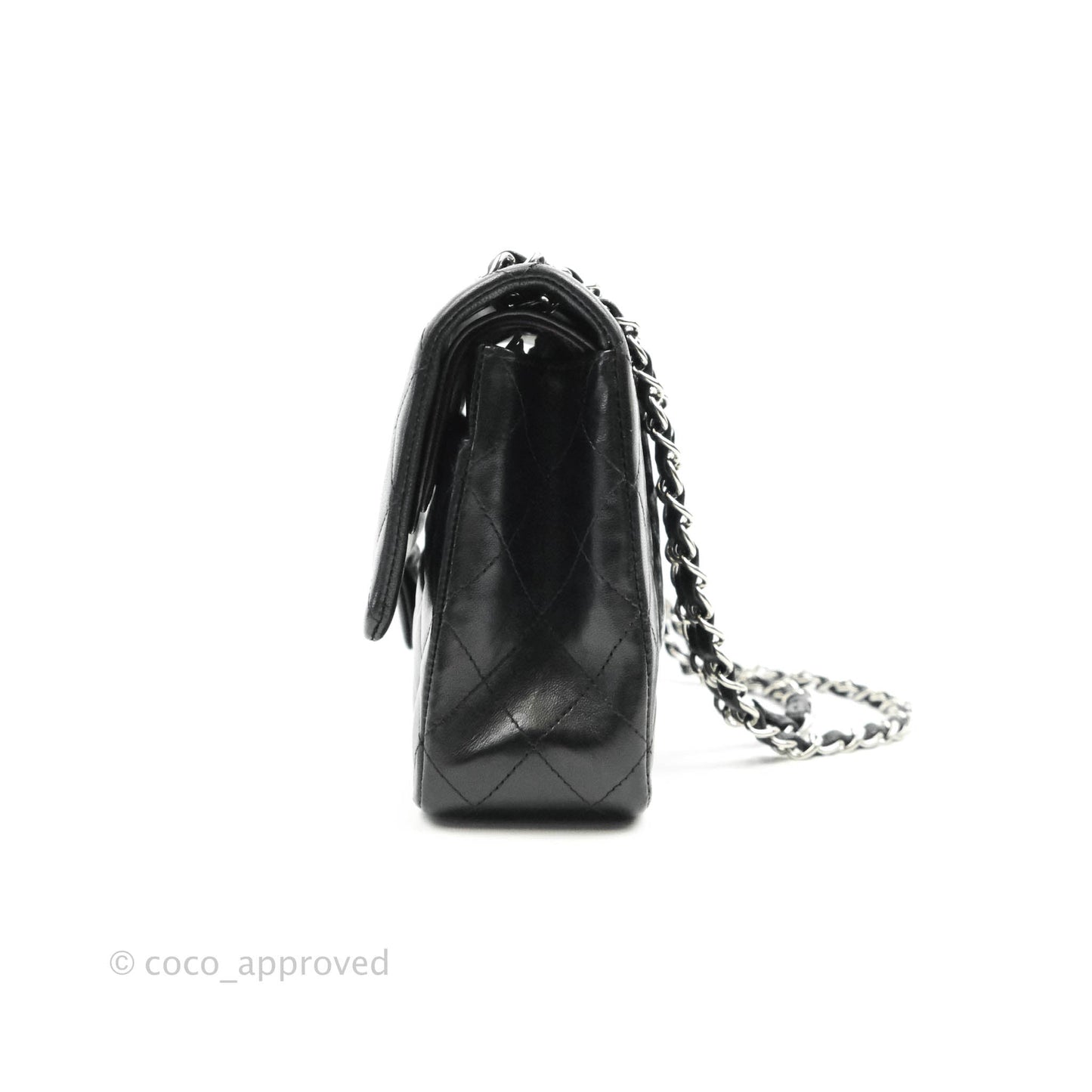 Chanel Classic M/L Medium Double Flap Black Lambskin Silver Hardware