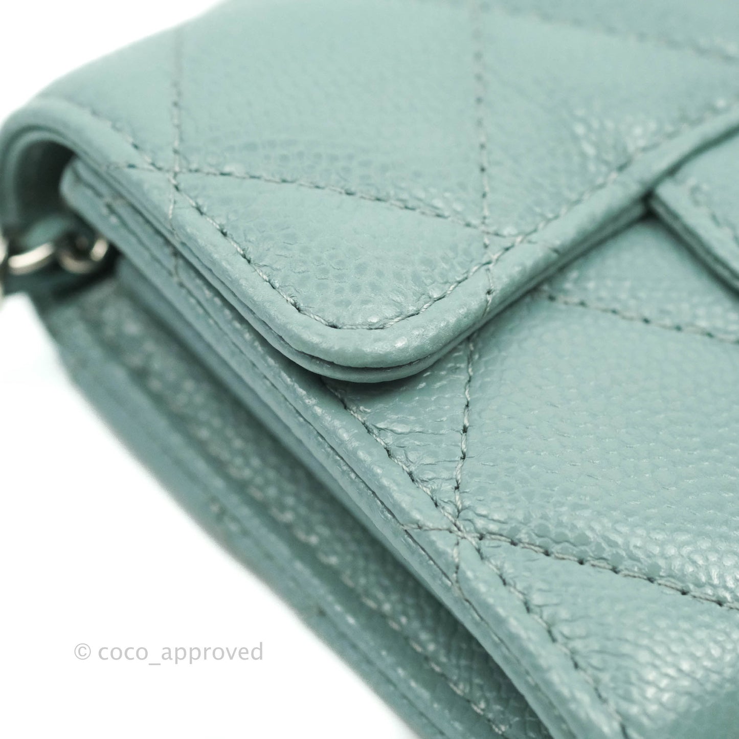 Chanel Mini Wallet With Chain Light Blue Caviar Silver Hardware 20B