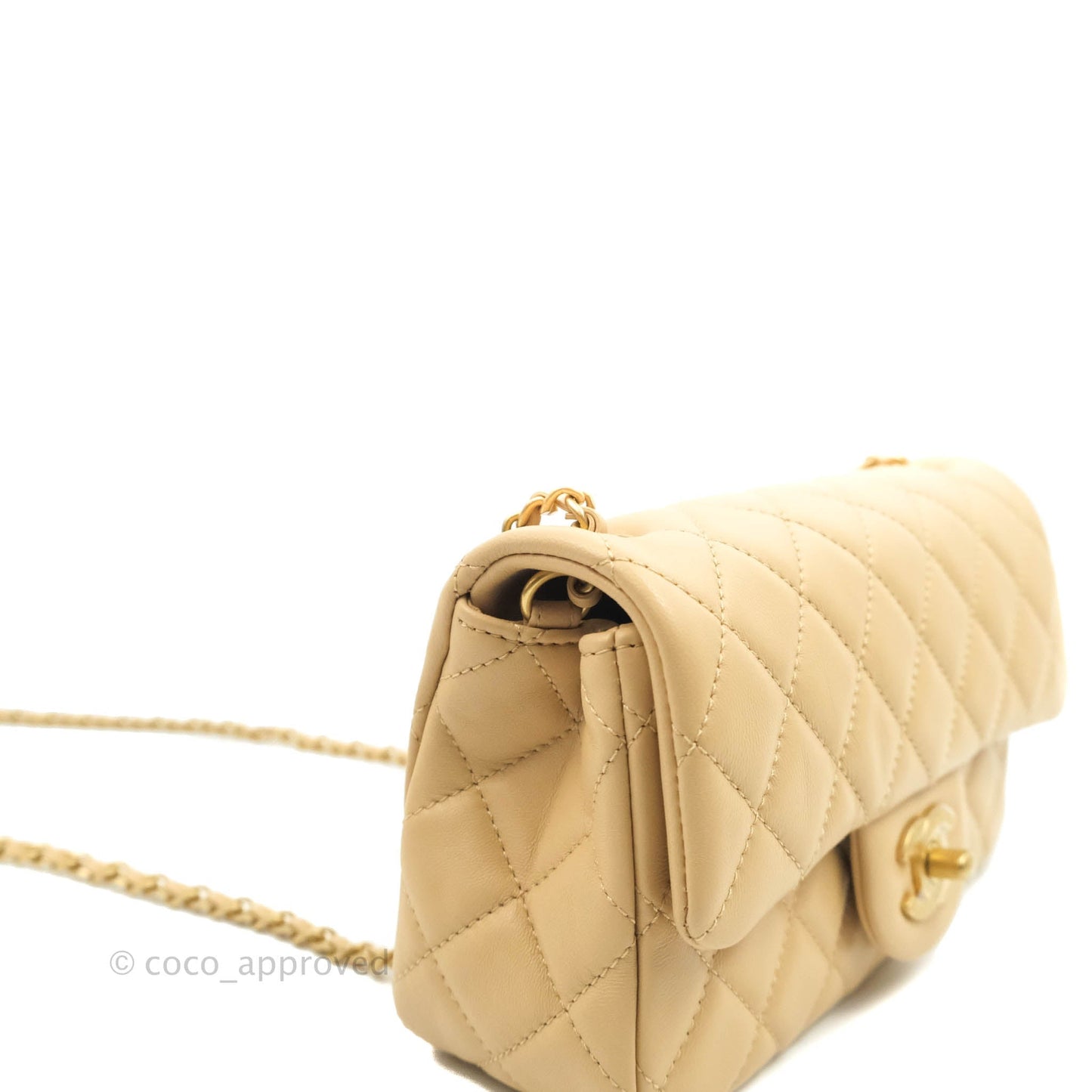 Chanel Mini Rectangular Pearl Crush Quilted Beige Lambskin Aged Gold Hardware 22C
