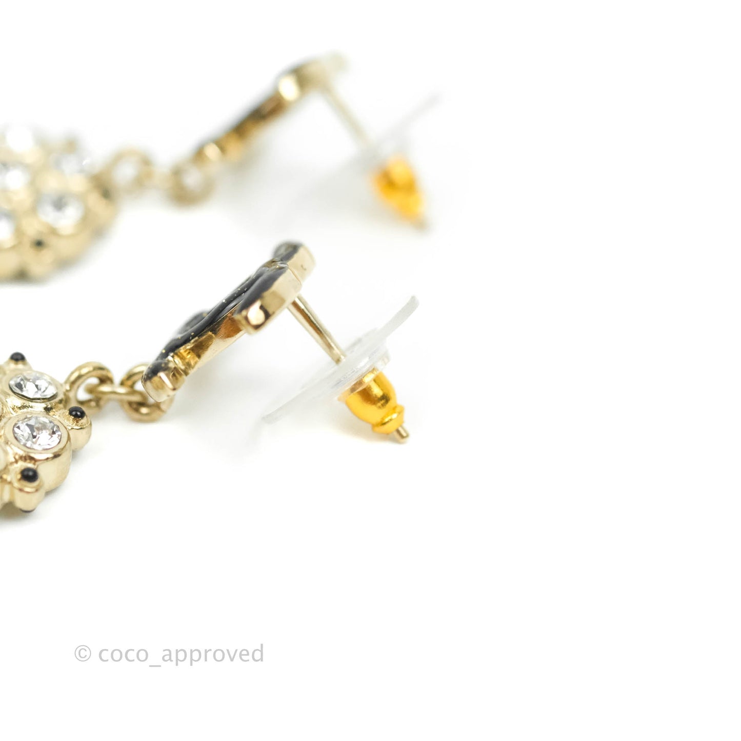 Chanel Glitter Black CC Crystal Drop Earrings Gold Hardware 19B