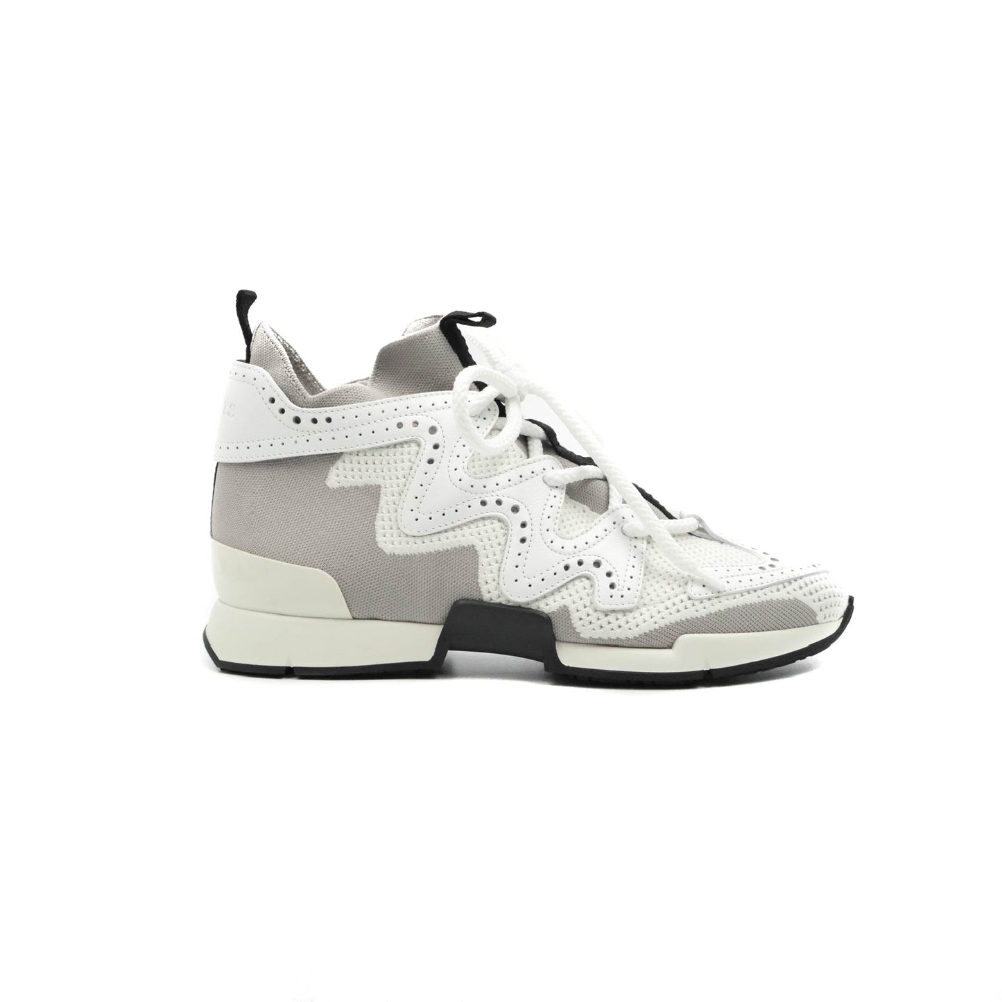 Hermès High Rise Sneakers White/Black Knit & Calfskin 2020SS