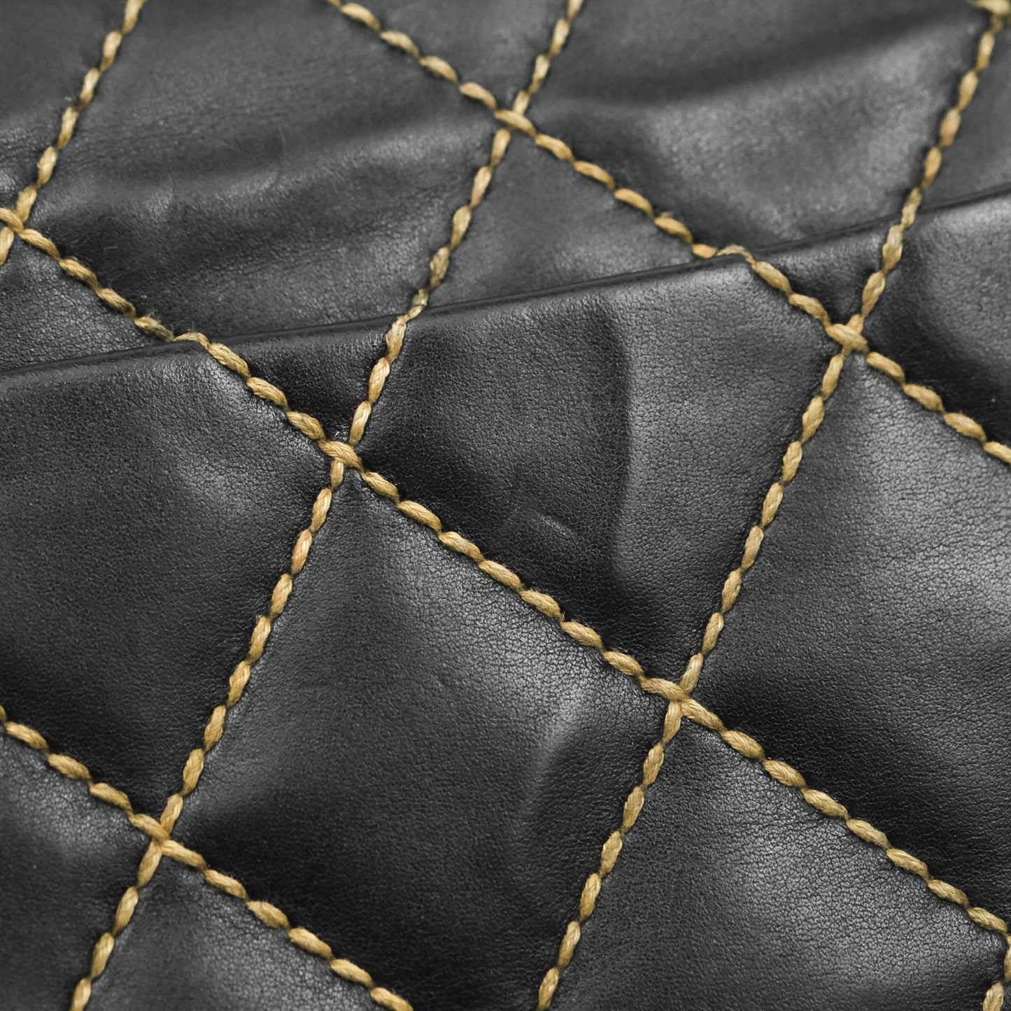 Chanel Vintage Medium Single Flap Contrast Stitching Black Calfskin Aged Gold Hardware