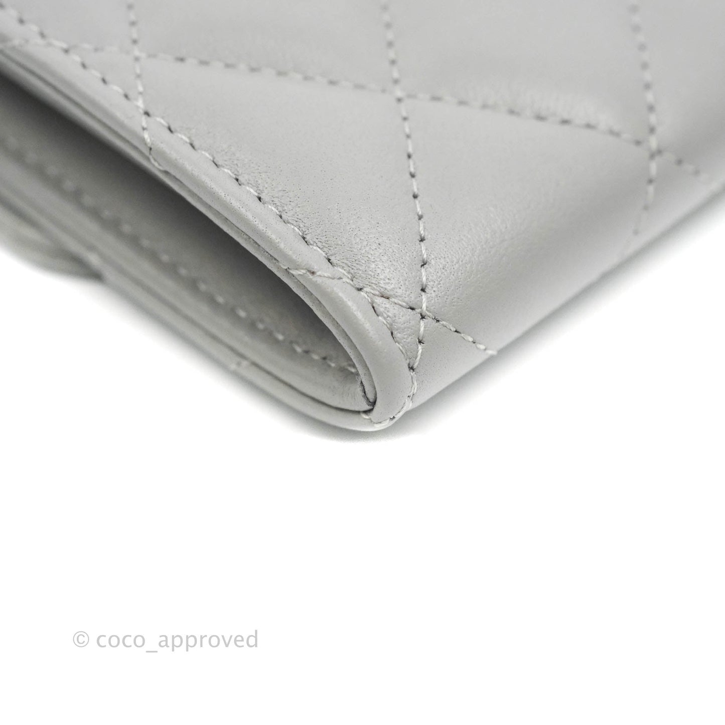 Chanel Quilted Small Flap Card Holder Grey Lambskin Silver Hardware