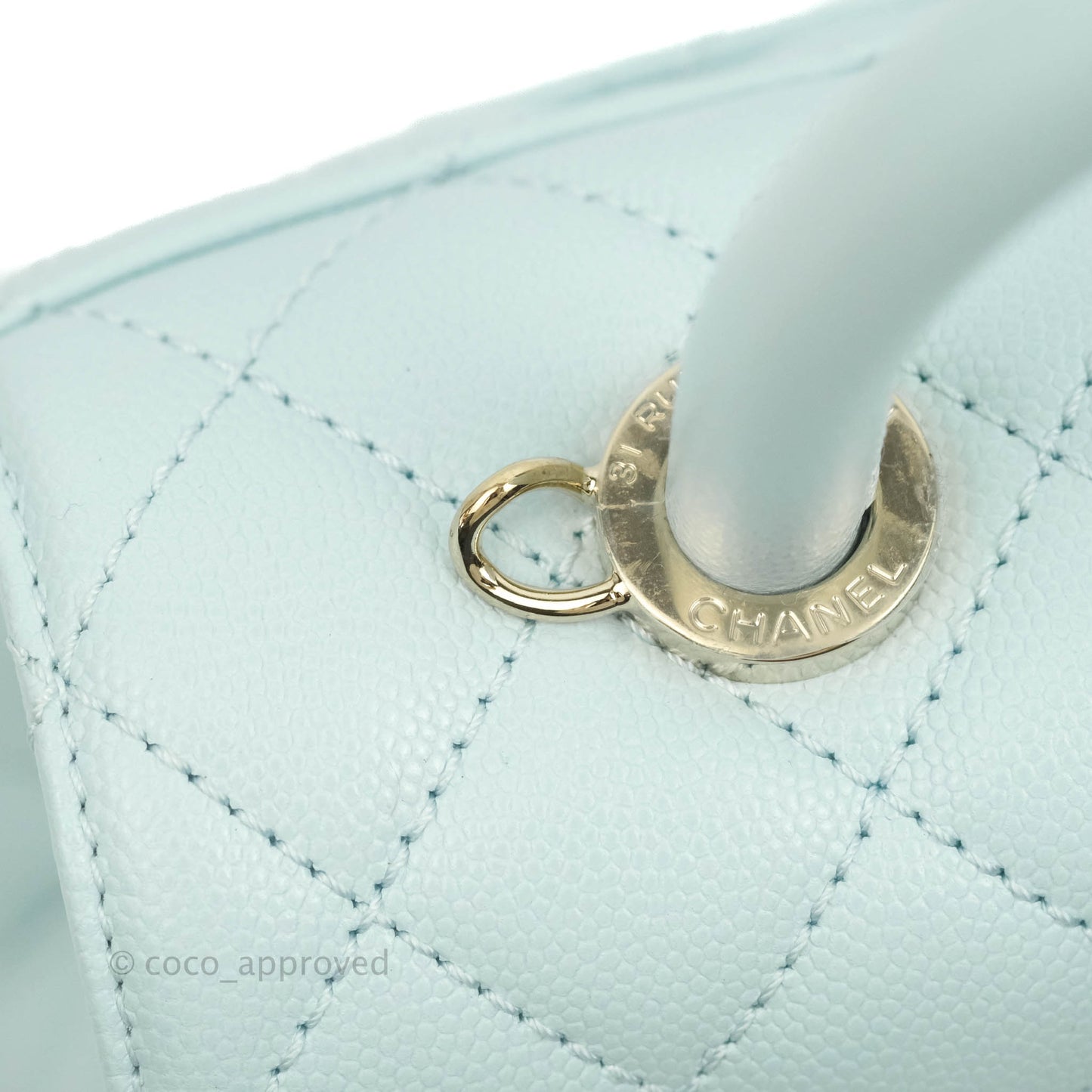 Chanel Mini Coco Handle Quilted Pale Mint Caviar Gold Hardware