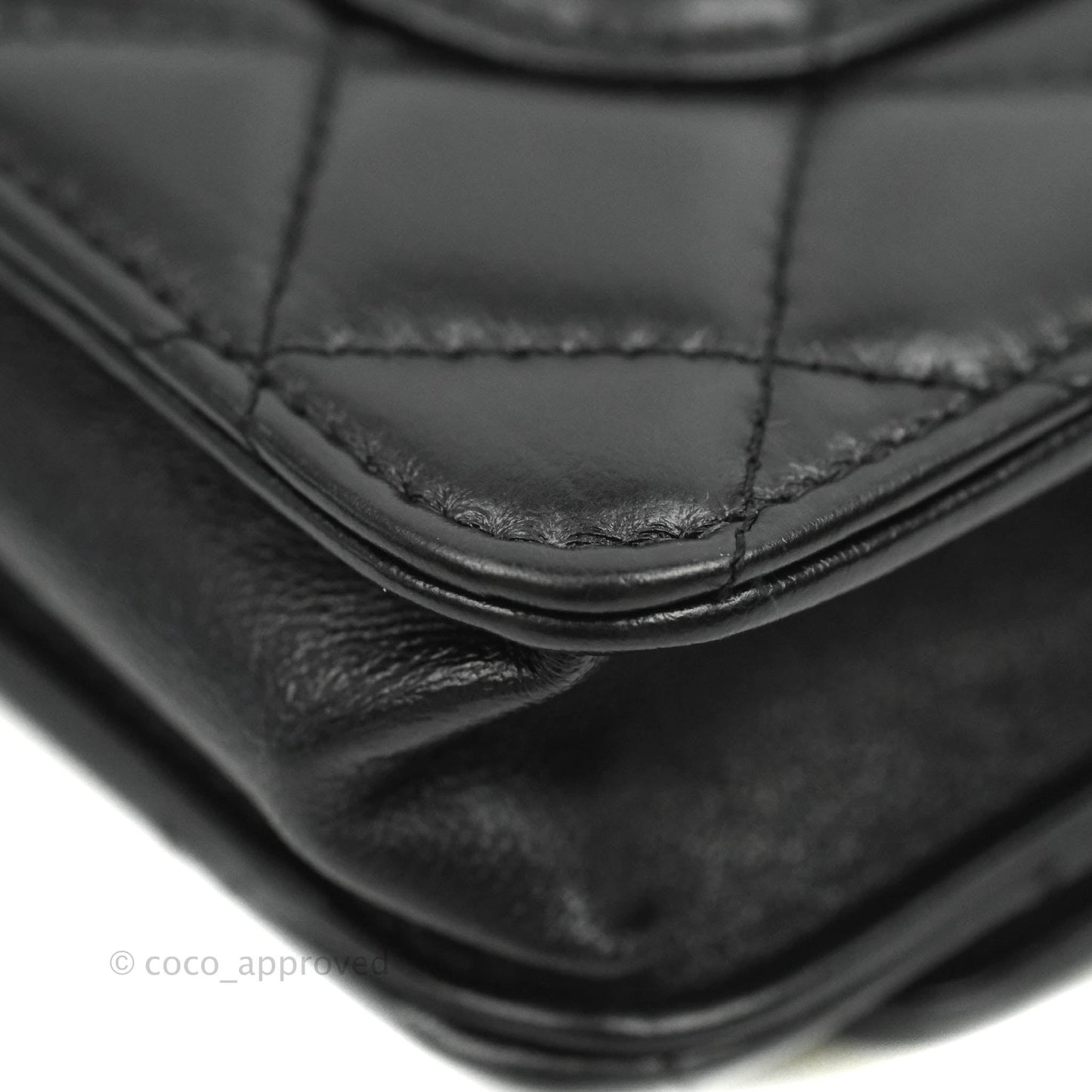 Chanel Quilted Wallet on Chain WOC Chain Around Black Lambskin Aged Gold Hardware