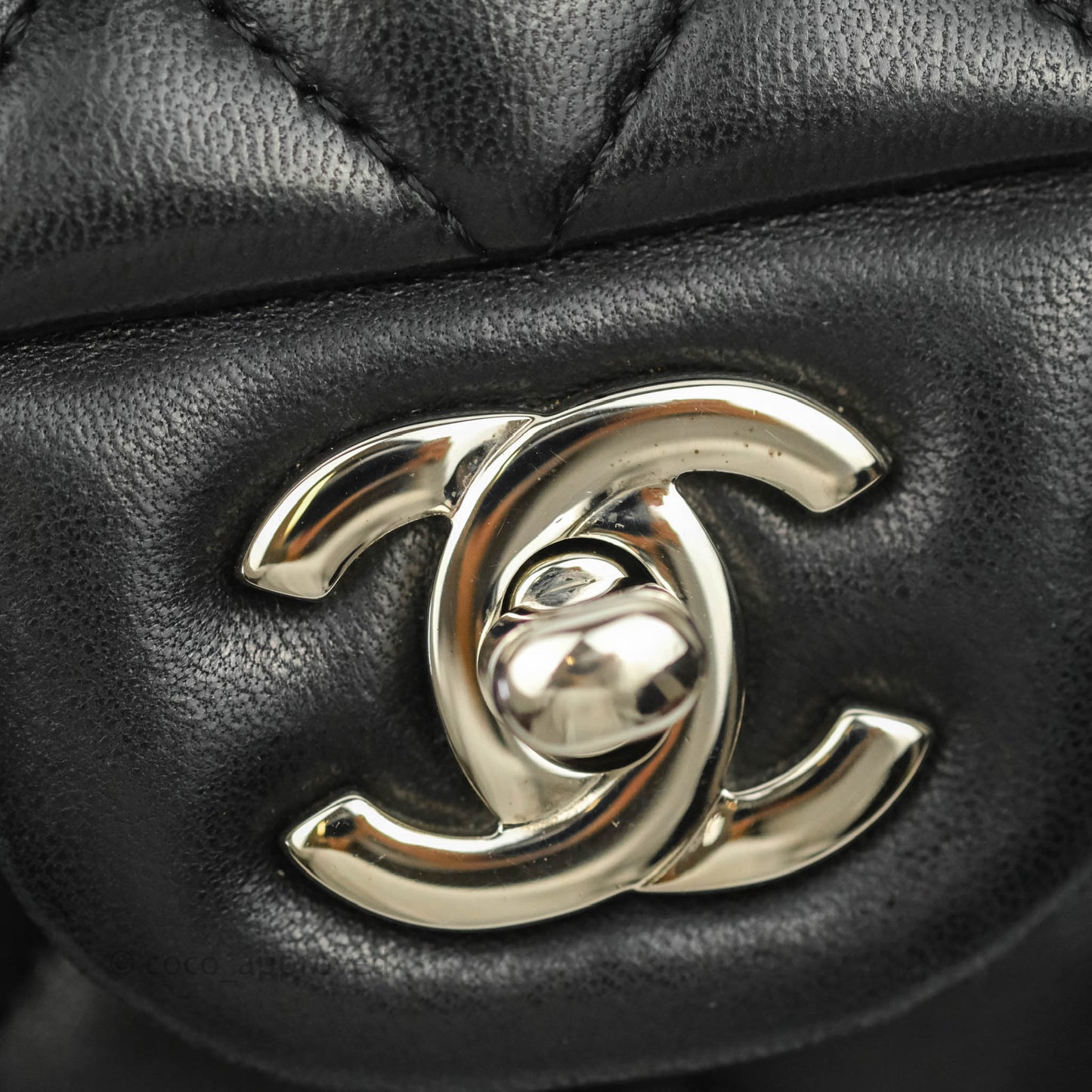 Chanel Classic M/L Medium Double Flap Black Lambskin Silver Hardware