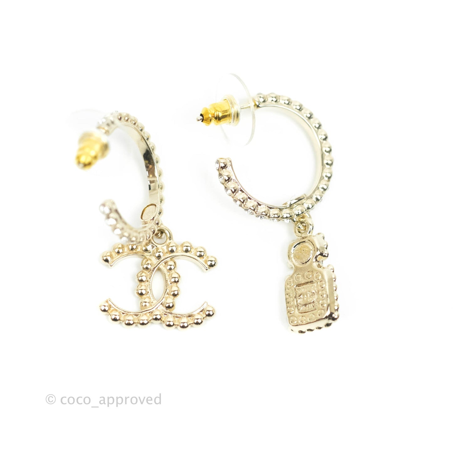Chanel Crystal CC No.5 Drop Hoop Earrings 21K