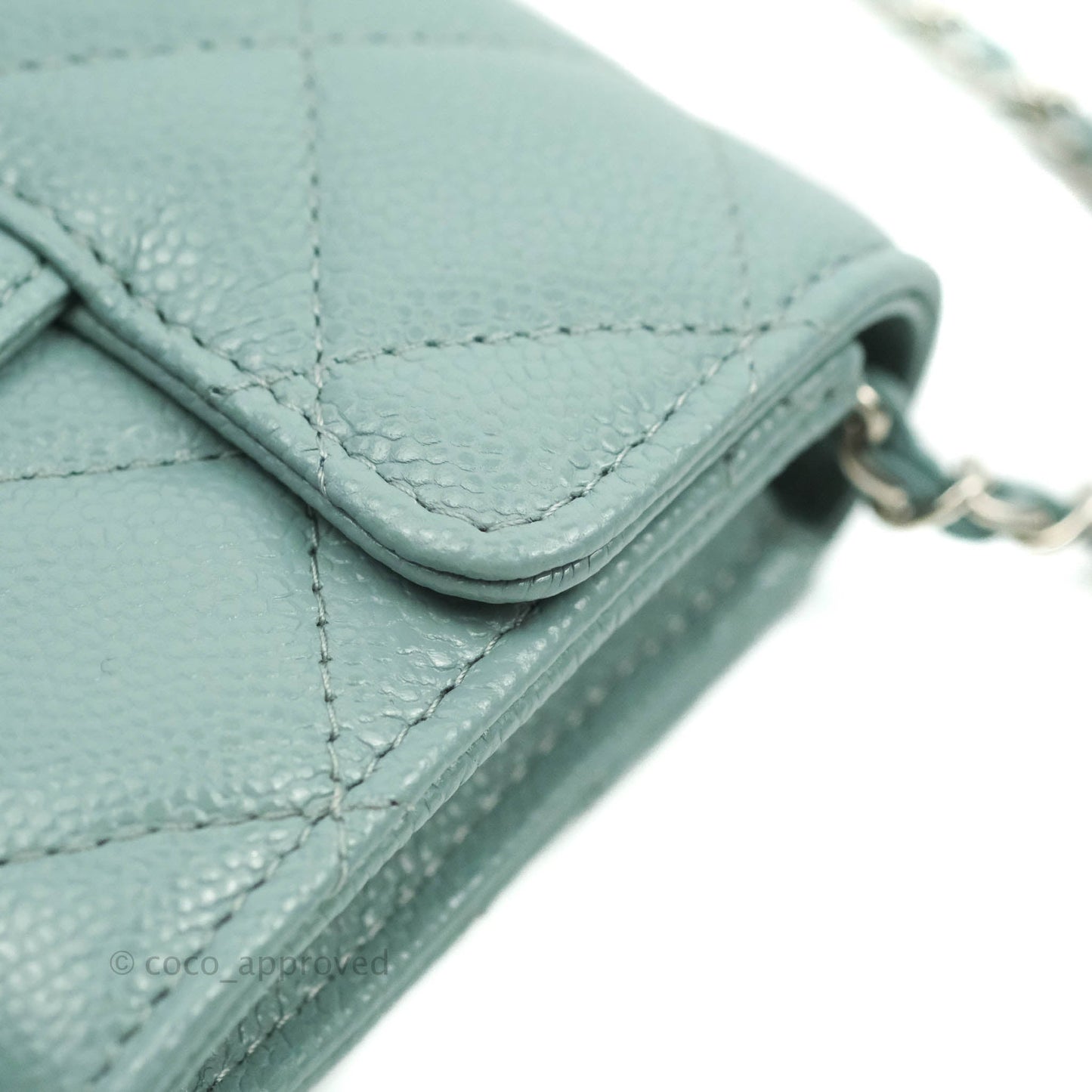 Chanel Mini Wallet With Chain Light Blue Caviar Silver Hardware 20B