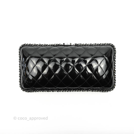 Chanel Quilted Chain Around Clutch Black Patent Silver Hardware