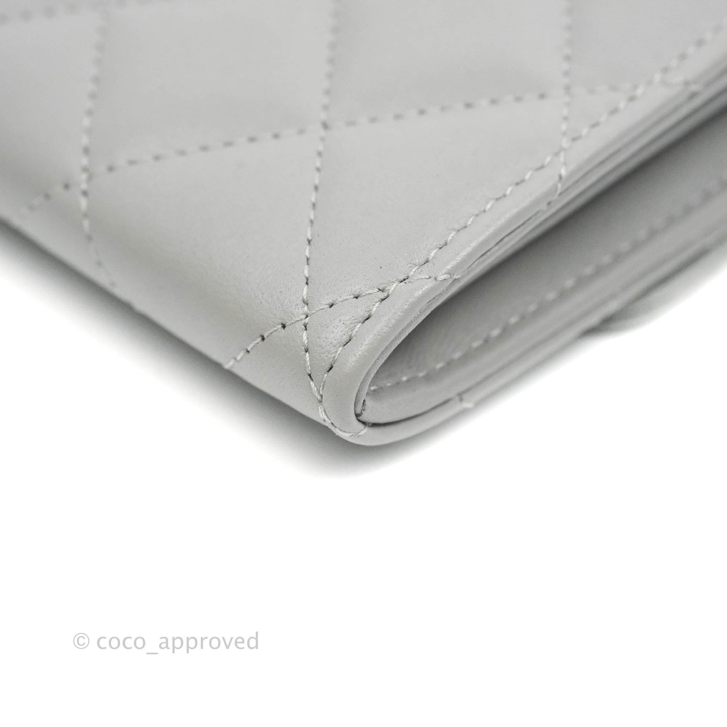 Chanel Quilted Small Flap Card Holder Grey Lambskin Silver Hardware