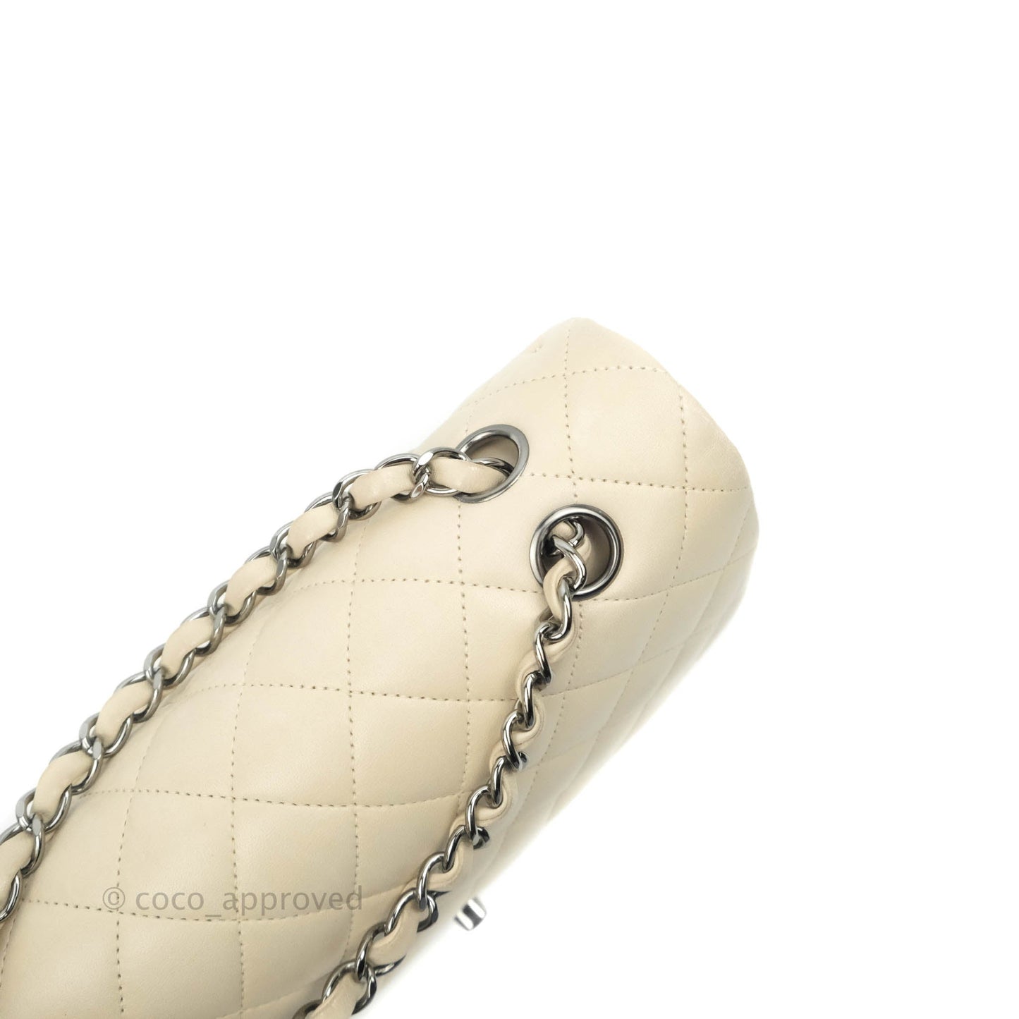 Chanel Classic M/L Medium Double Flap Light Beige Lambskin Gun Metal