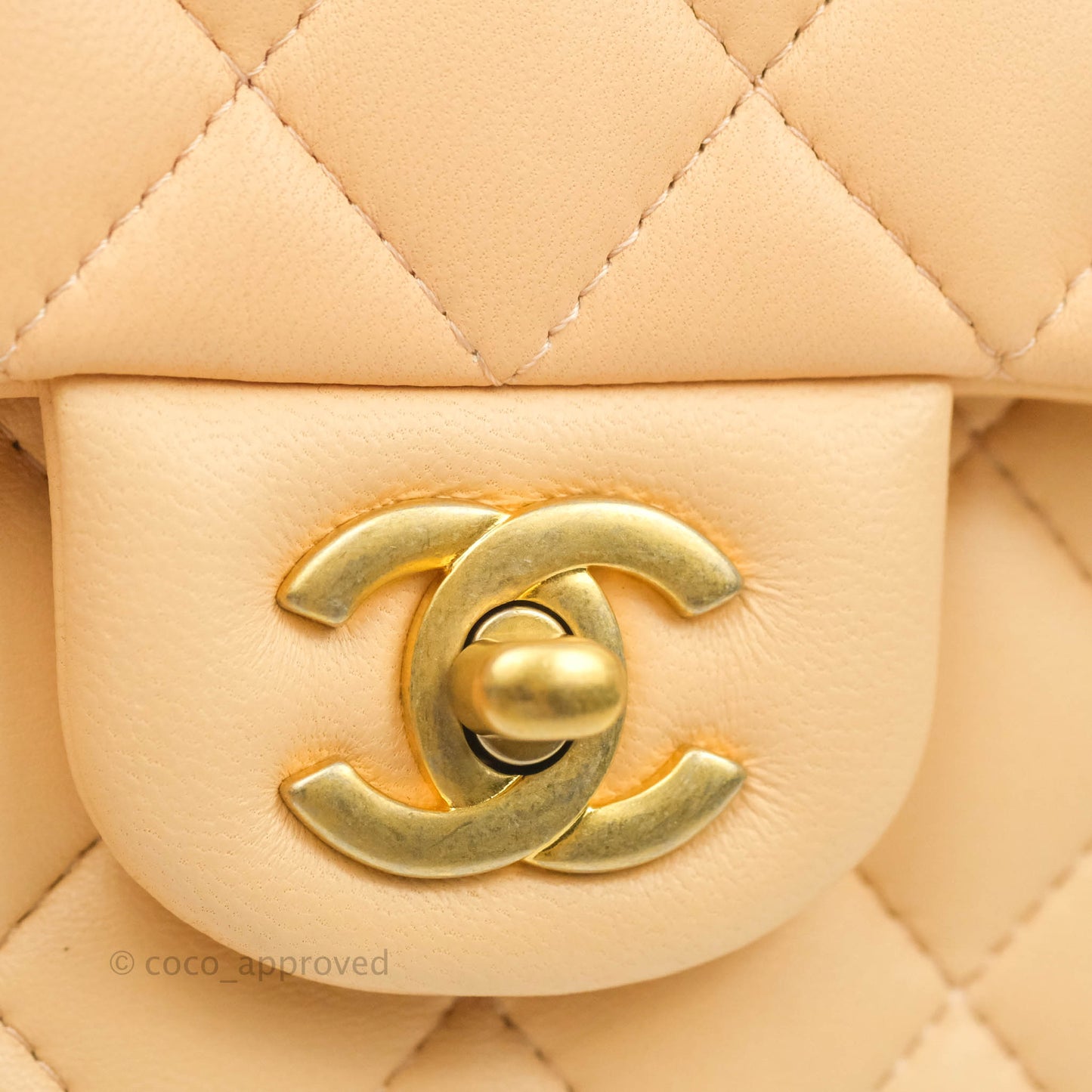 Chanel Quilted Mini Square Light Beige Lambskin Aged Gold Hardware