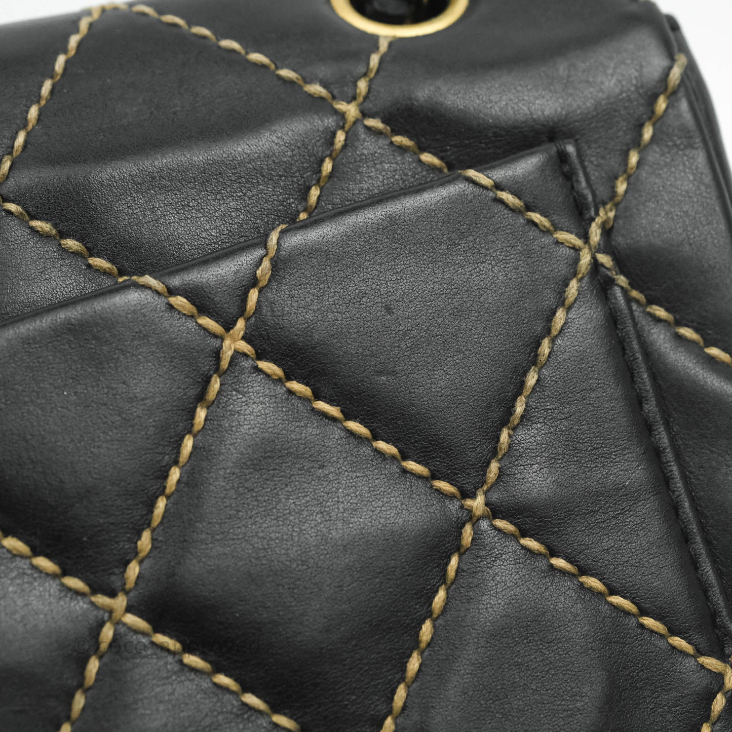 Chanel Vintage Medium Single Flap Contrast Stitching Black Calfskin Aged Gold Hardware