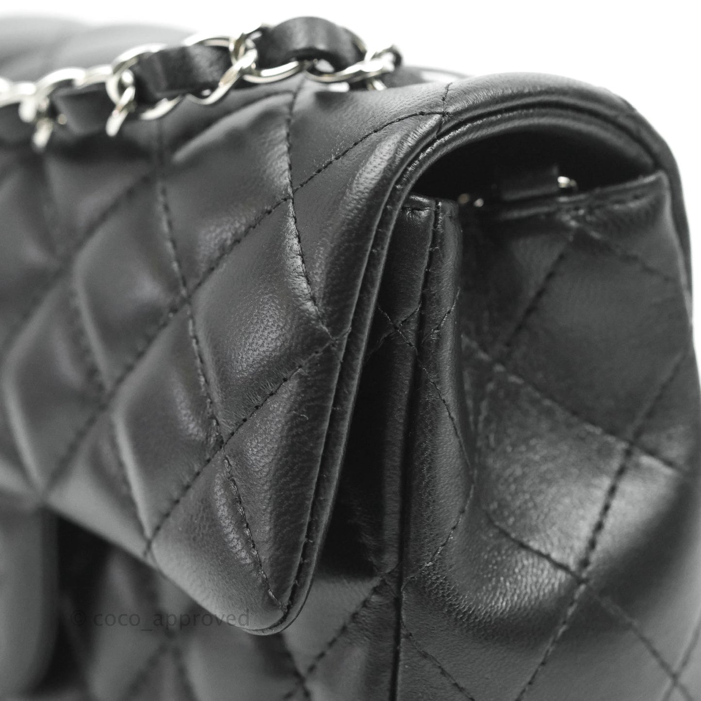 Chanel Quilted Mini Rectangular Flap Black Lambskin Silver Hardware