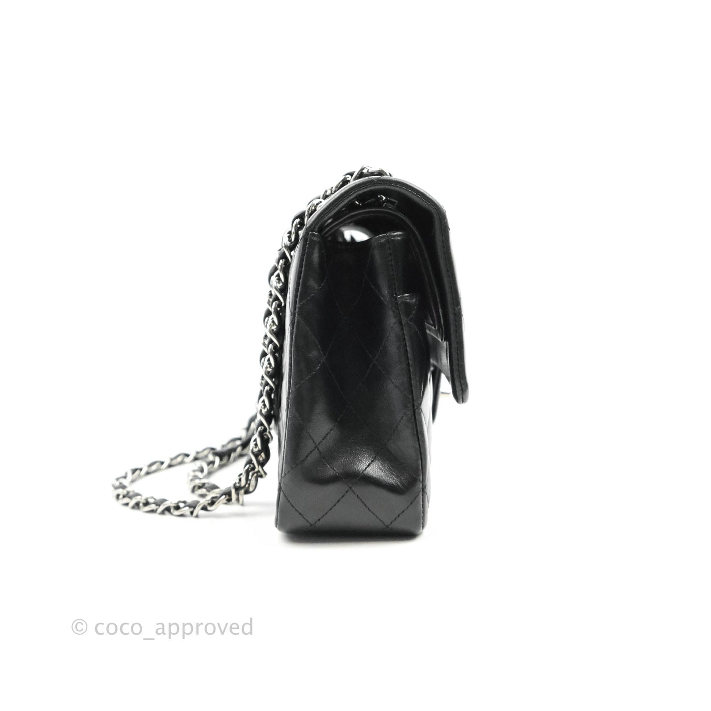 Chanel Classic M/L Medium Double Flap Black Lambskin Silver Hardware