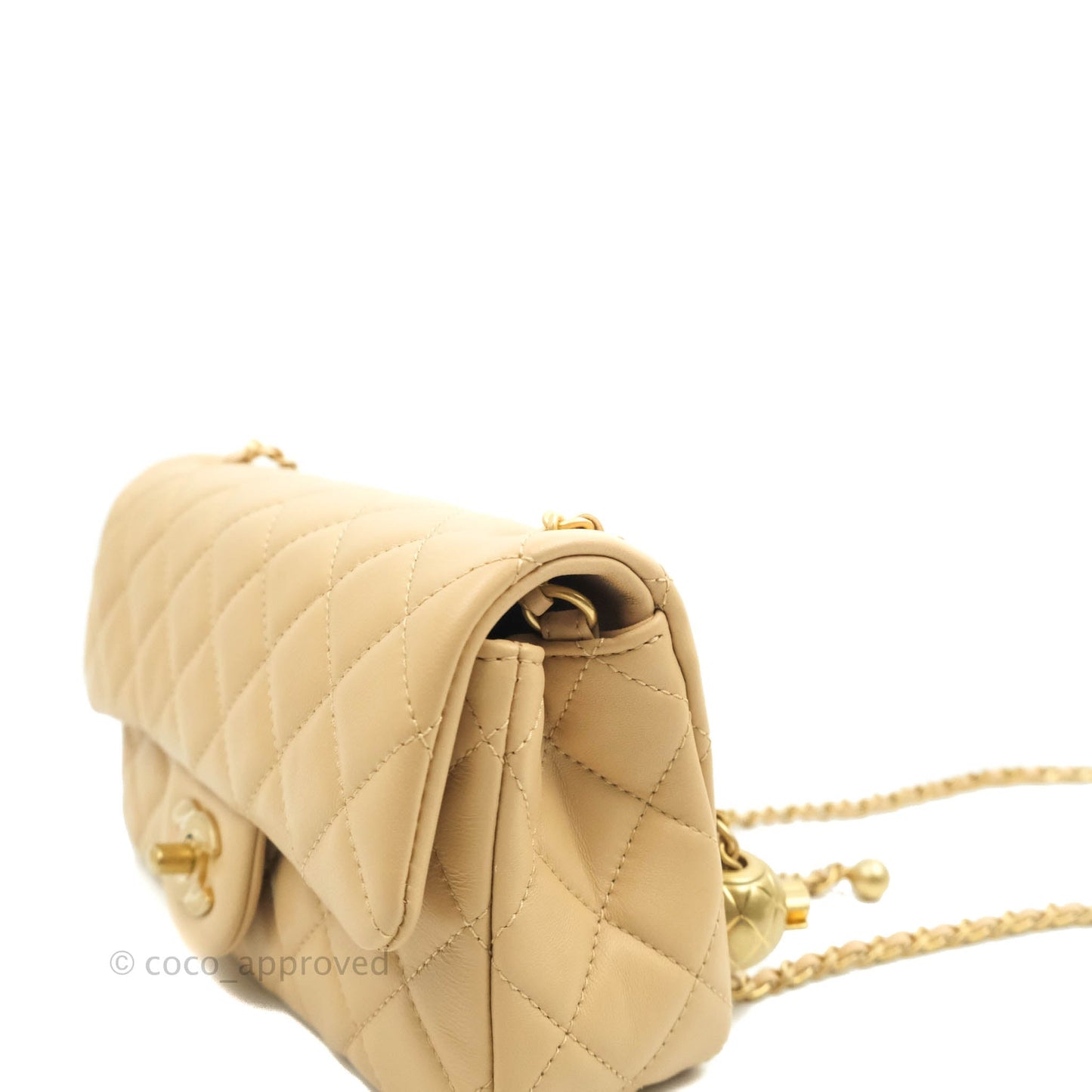 Chanel Mini Rectangular Pearl Crush Quilted Beige Lambskin Aged Gold Hardware 22C