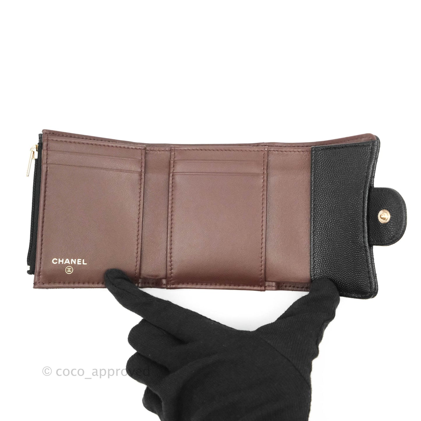 Chanel Classic Flap Wallet Black Caviar Gold Hardware⁣