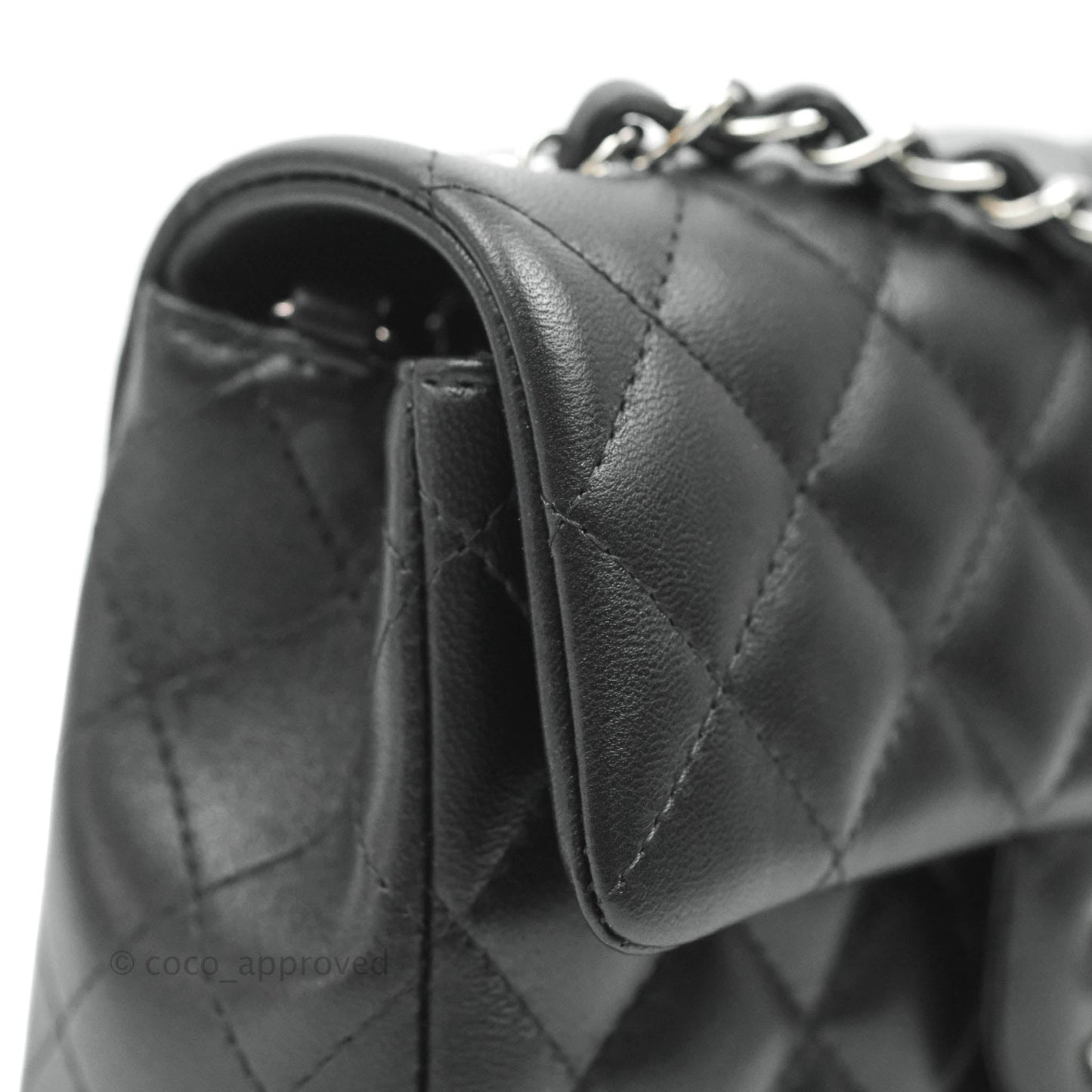 Chanel Quilted Mini Rectangular Flap Black Lambskin Silver Hardware