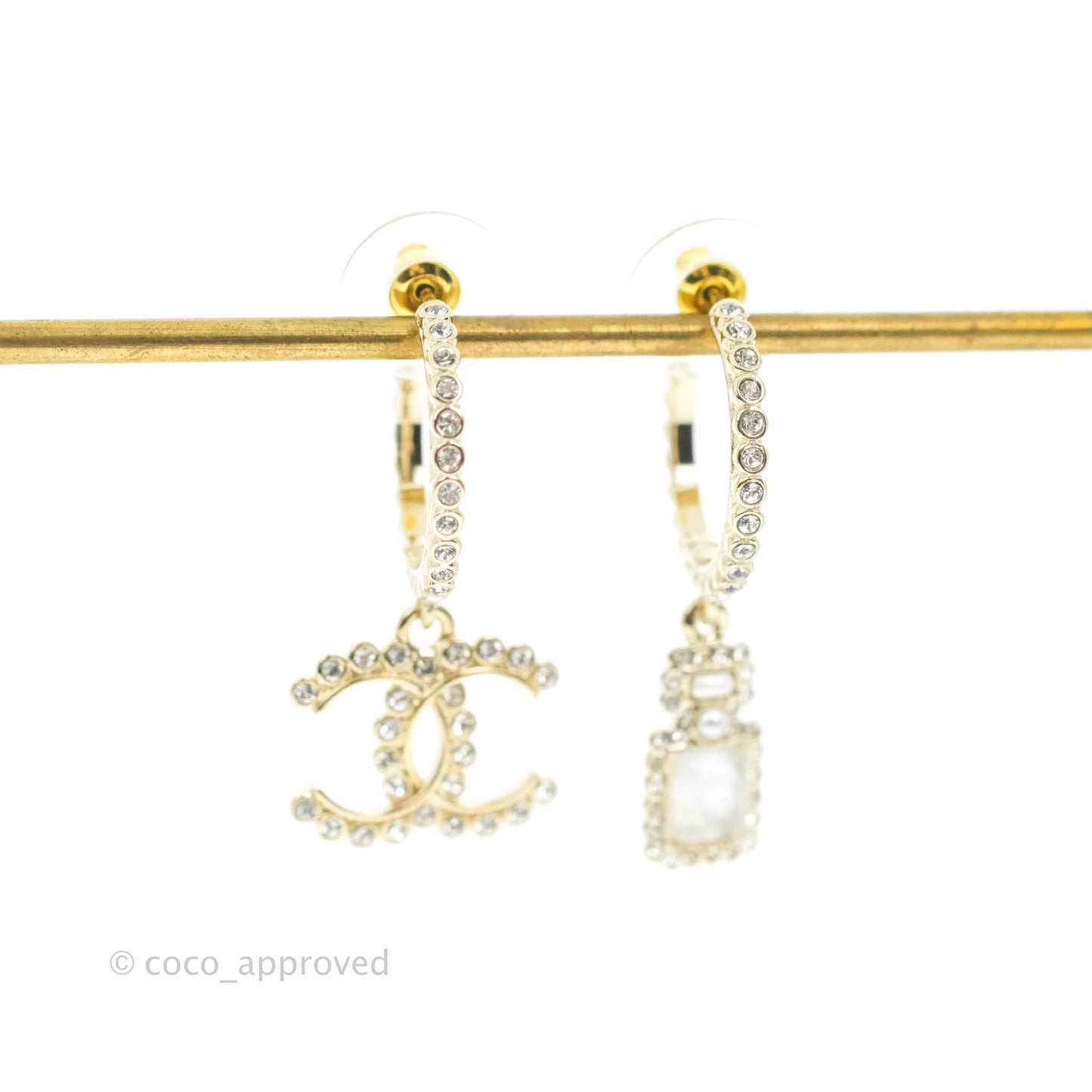 Chanel Crystal CC No.5 Drop Hoop Earrings 21K