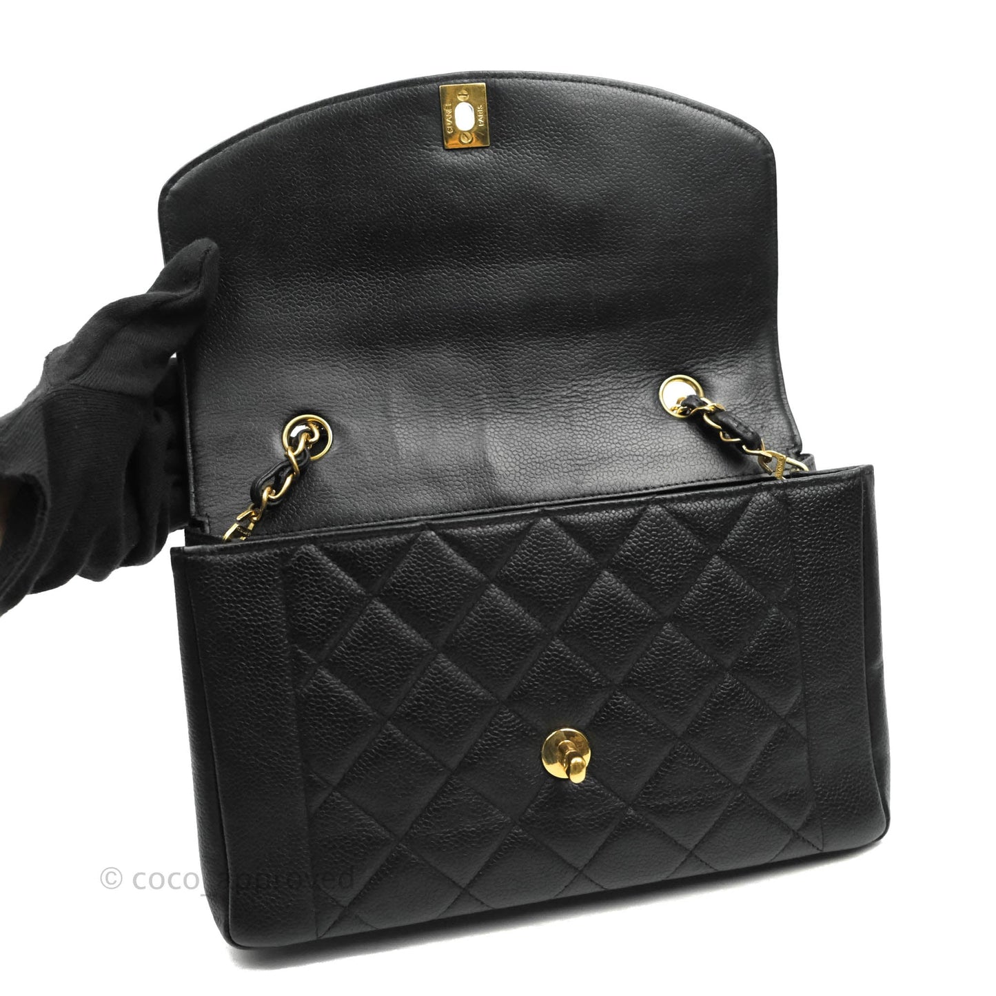 Chanel Vintage Medium Classic Diana Flap Bag Black Caviar 24K Gold Hardware