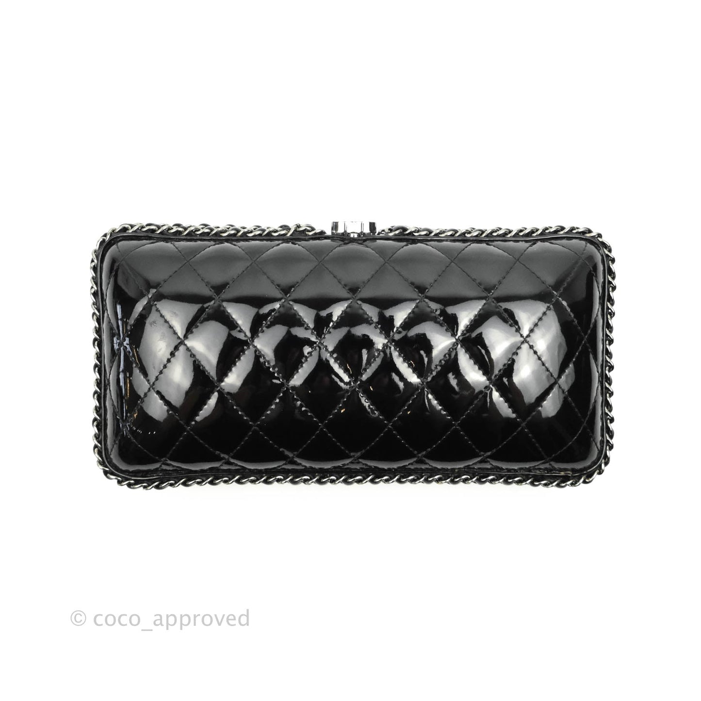 Chanel Quilted Chain Around Clutch Black Patent Silver Hardware